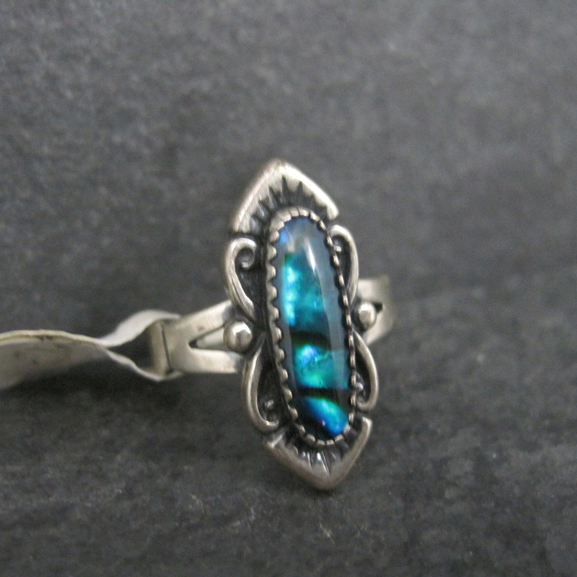 Southwestern Sterling Paua Shell Ring Size 6