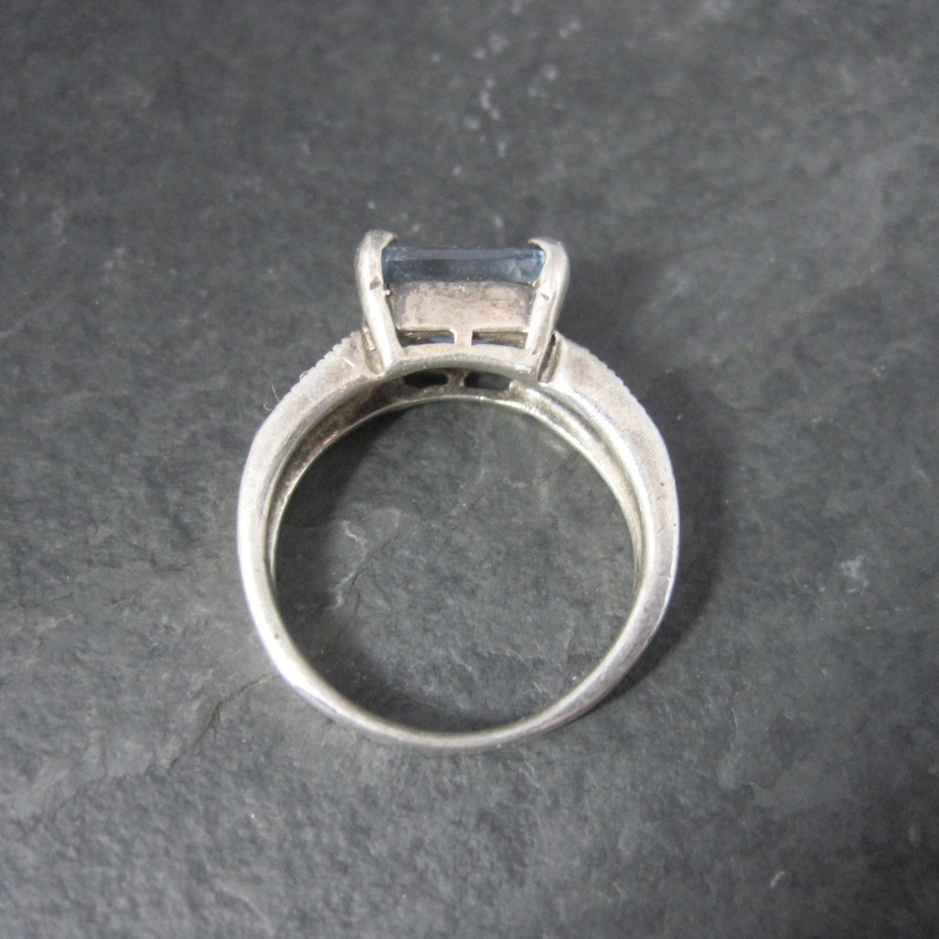 Vintage Sterling Blue Topaz Marcasite Ring Size 6