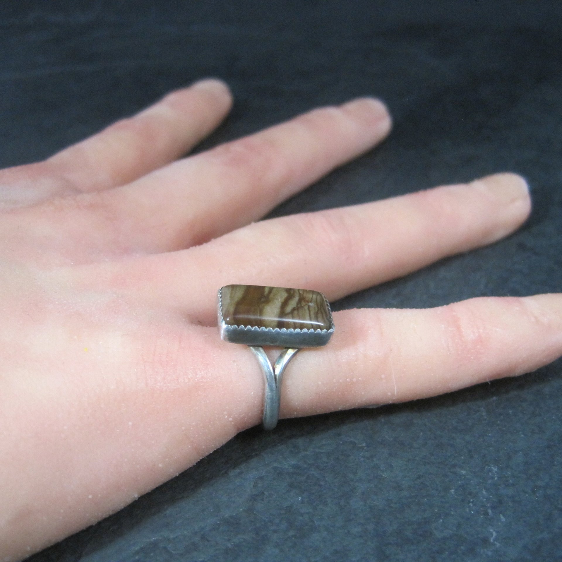 Southwestern Sterling Jasper Ring Size 7