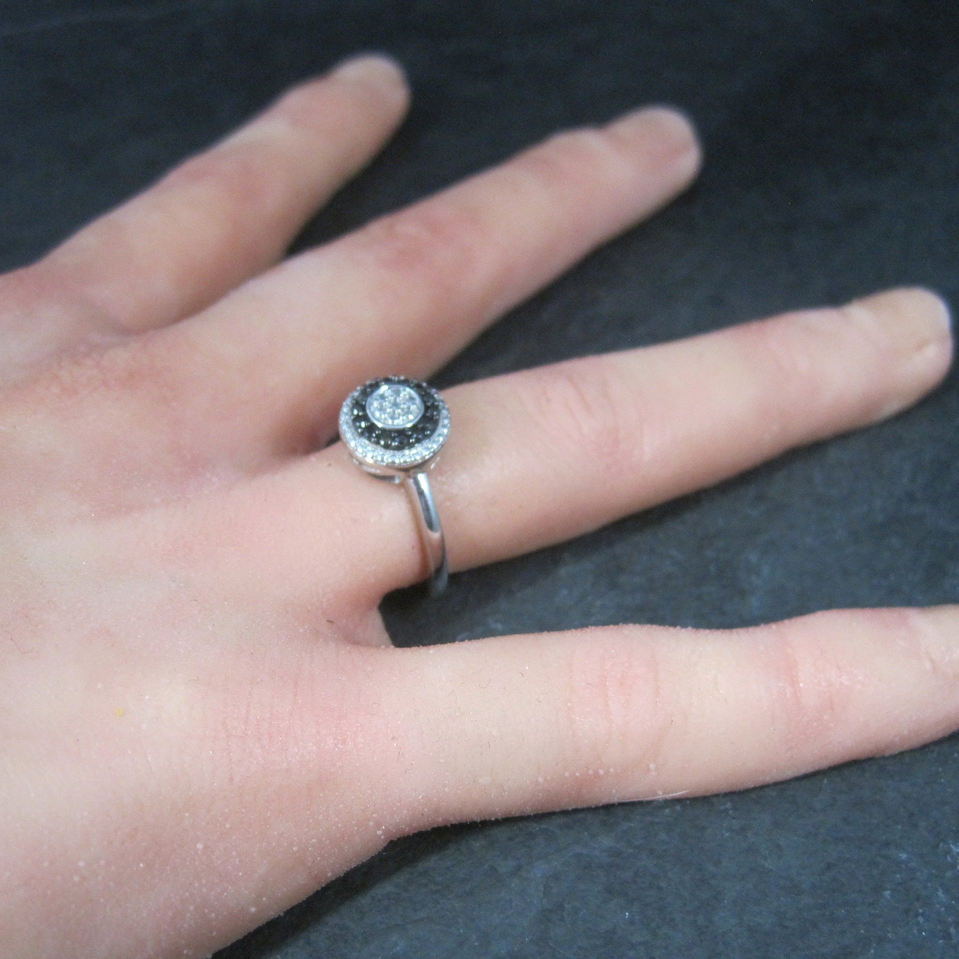 Vintage Sterling Black Cz Halo Ring Size 7