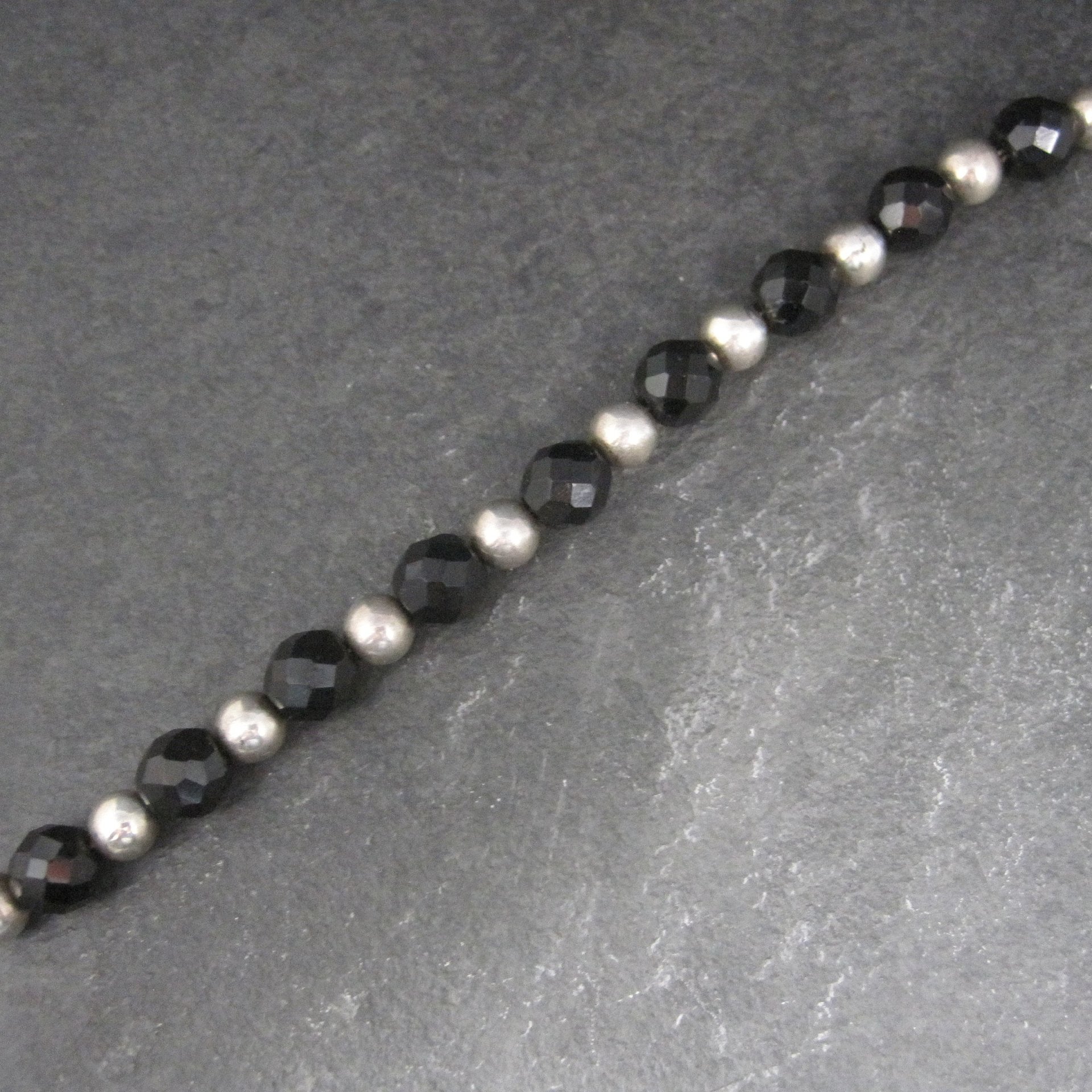 Vintage Black Sterling Bead Bracelet 7.25 Inches