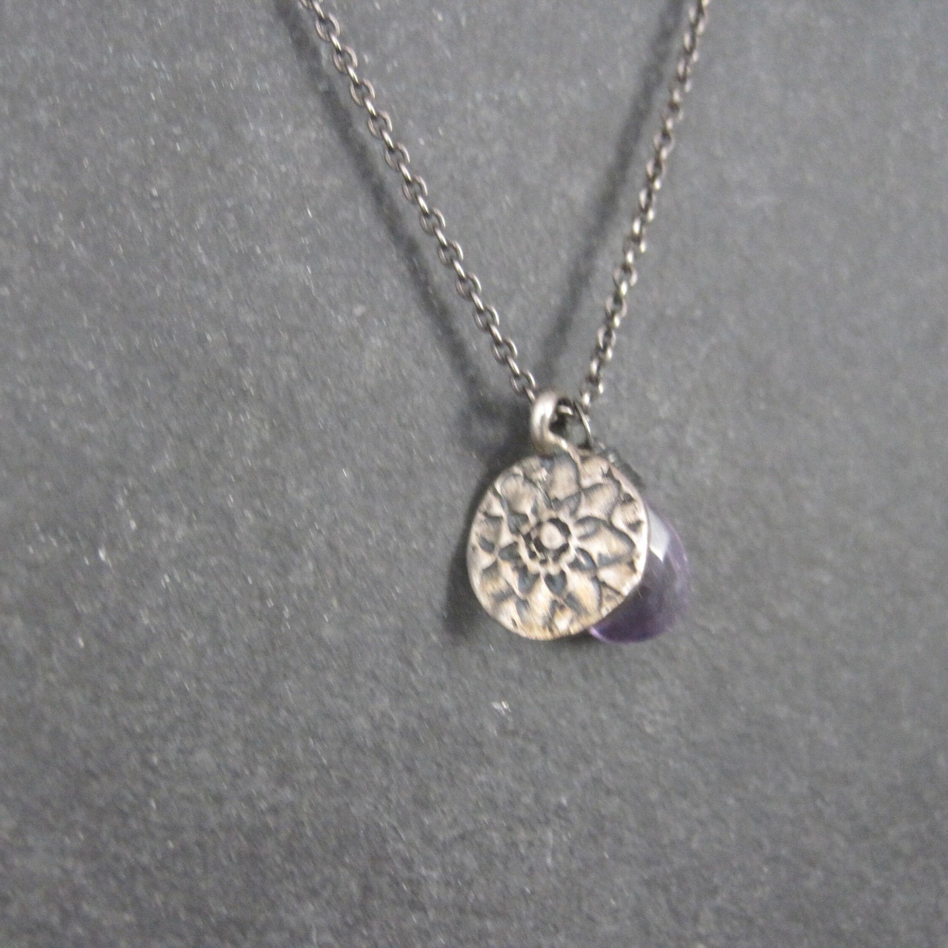 Dainty Vintage Sterling Amethyst Flower Necklace