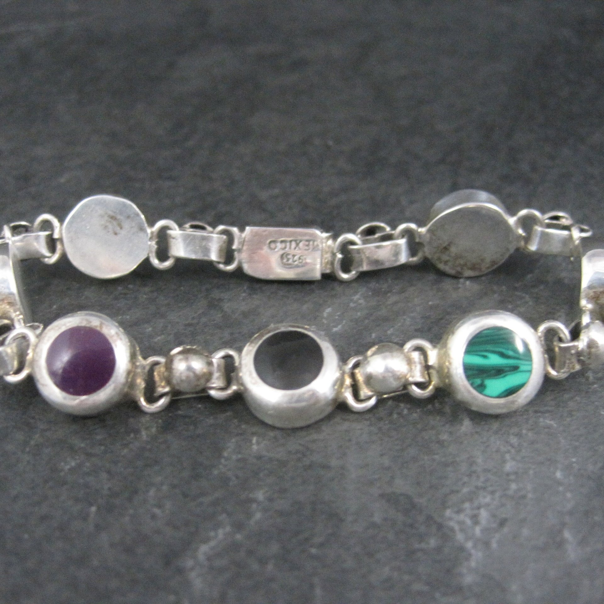 Vintage Mexican Sterling Gemstone Bracelet 7.25 Inches