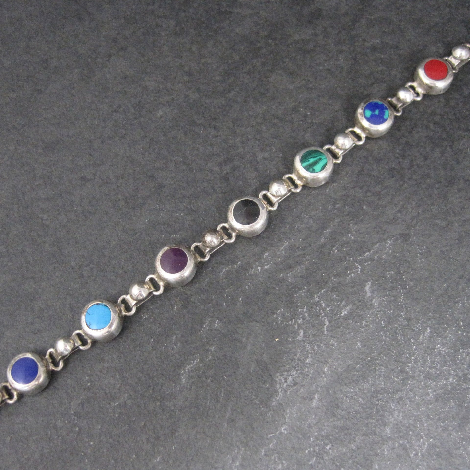 Vintage Mexican Sterling Gemstone Bracelet 7.25 Inches