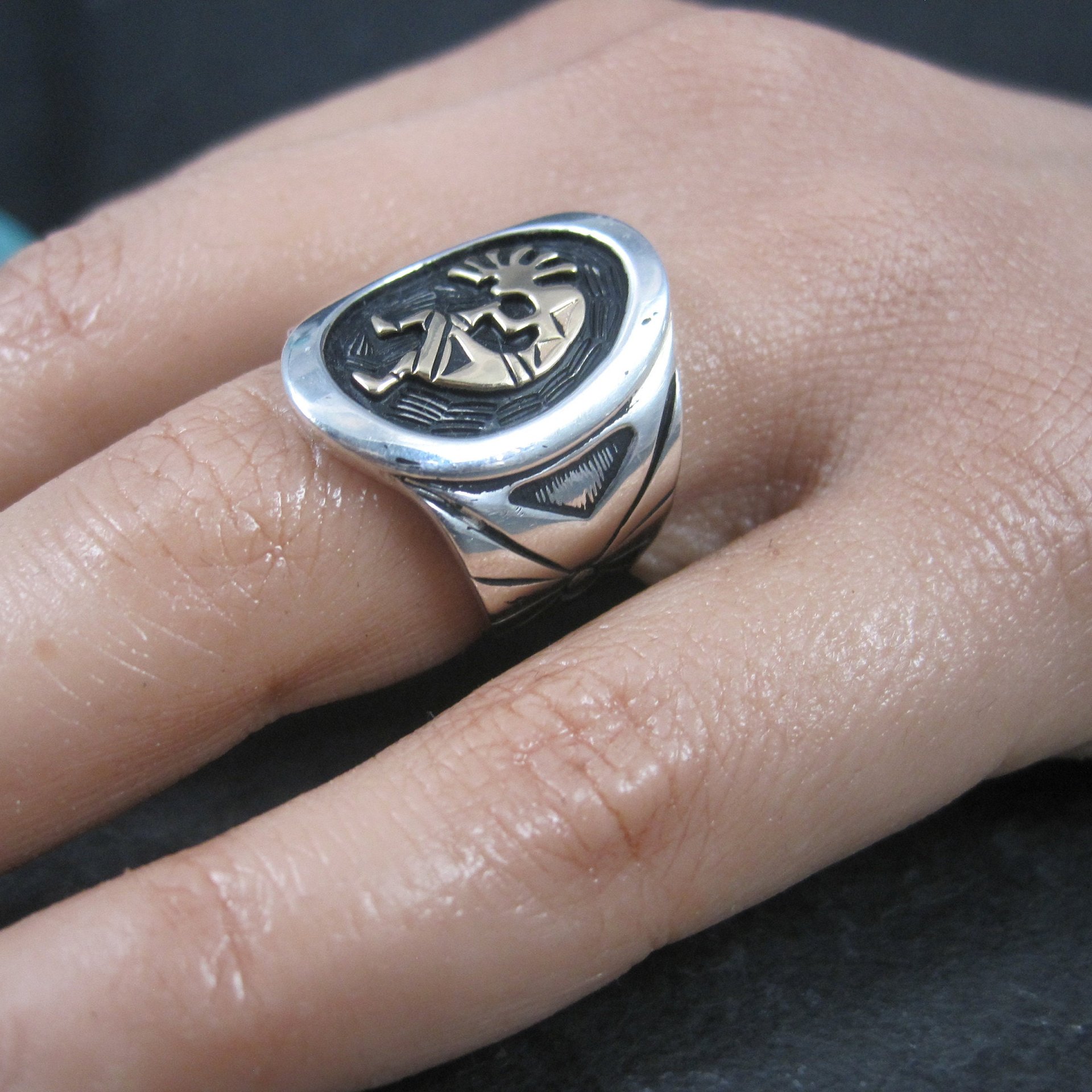 Vintage Sterling 14K Kokopelli Ring Size 5.75