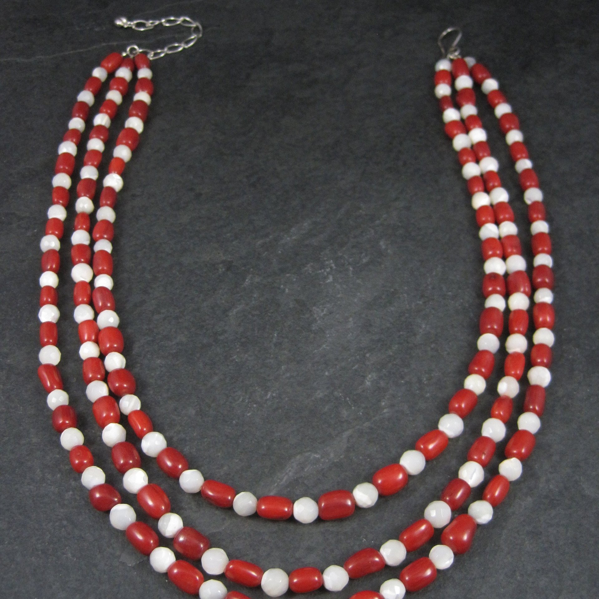 Vintage Coral Mother of Pearl 3 Strand Necklace Desert Rose Trading