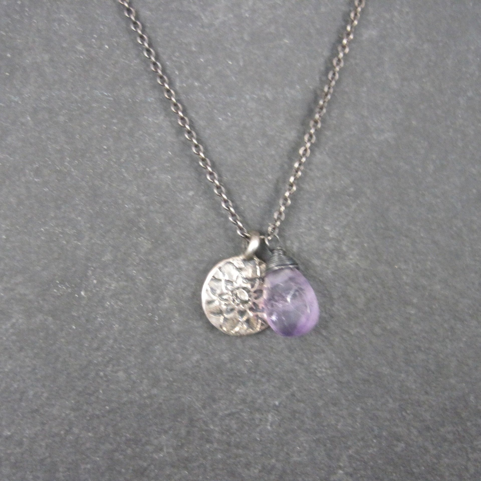 Dainty Vintage Sterling Amethyst Flower Necklace