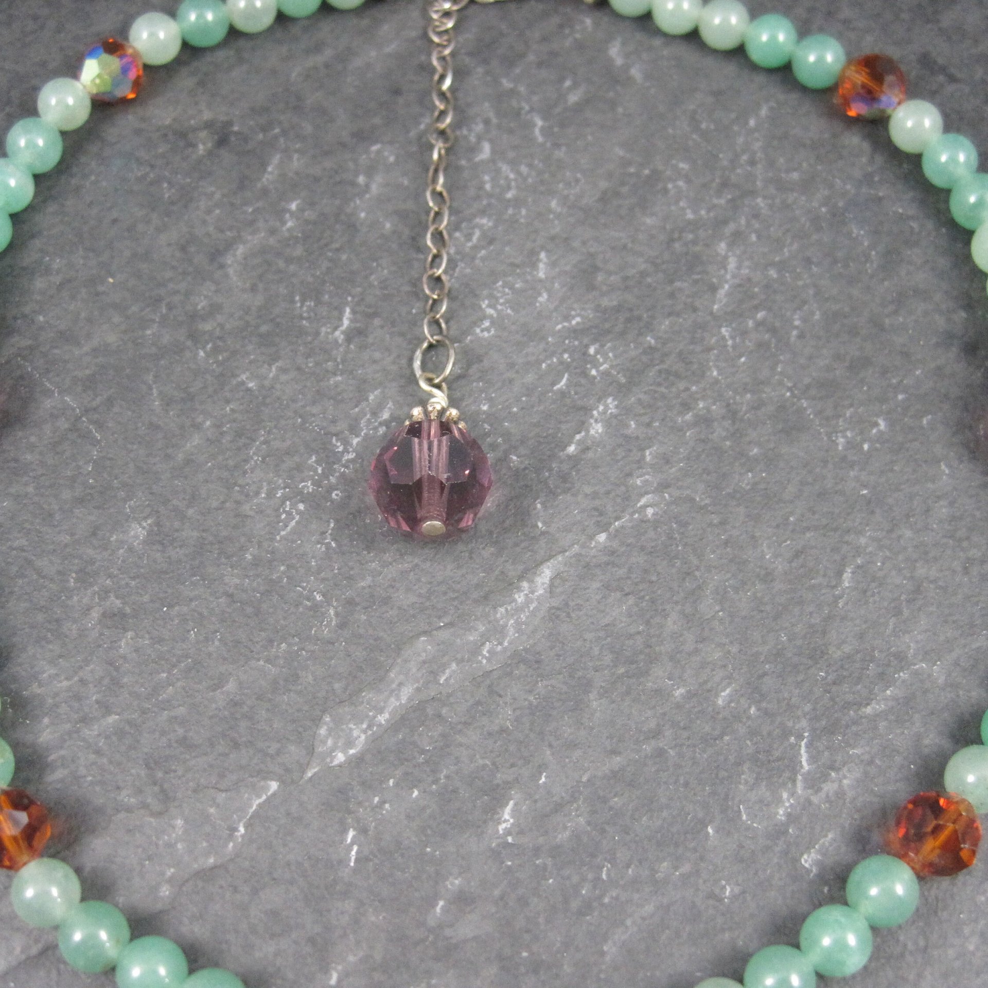 Vintage Aventurine Crystal Necklace 14-17"