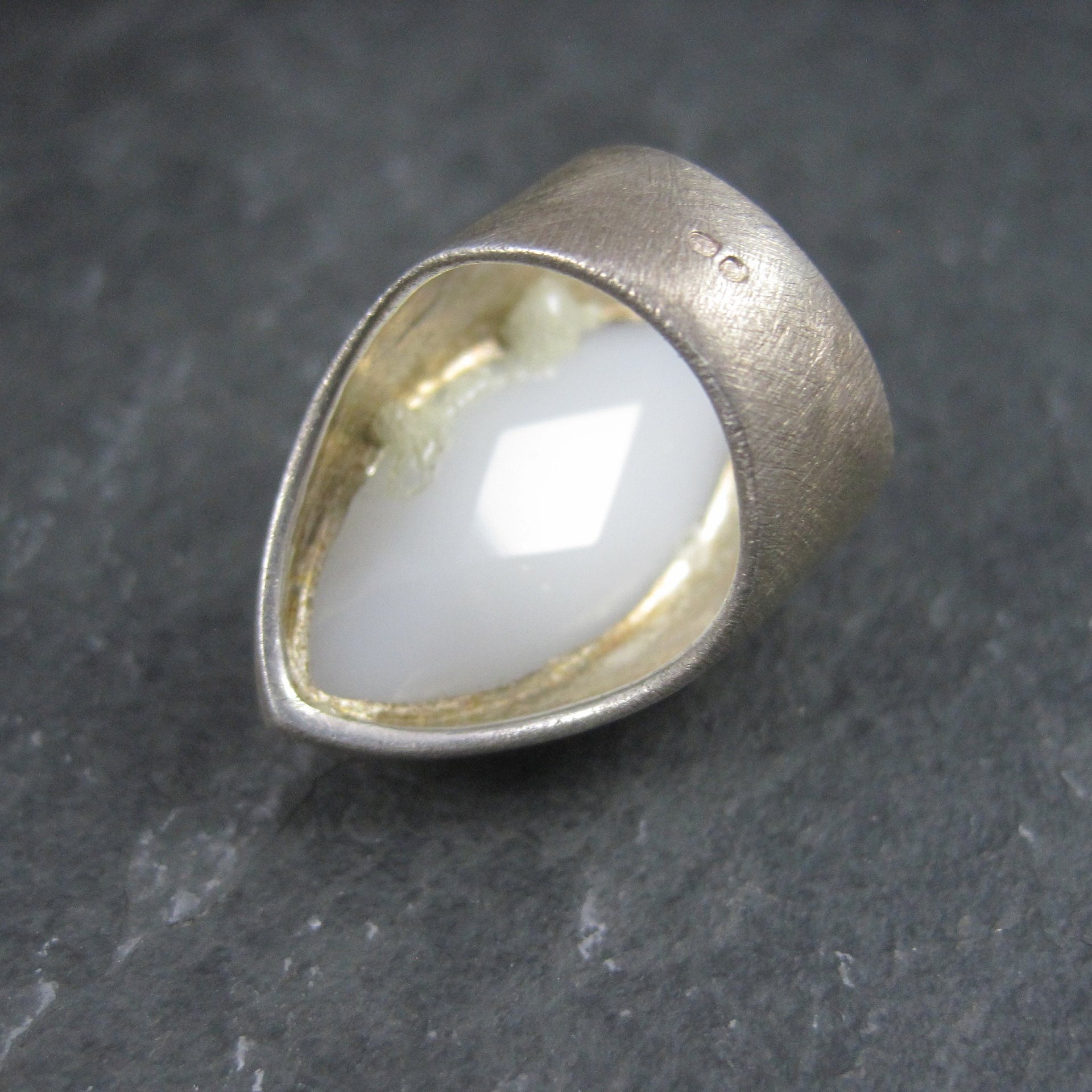 Vintage Brushed Sterling Milk Glass Ring Size 6