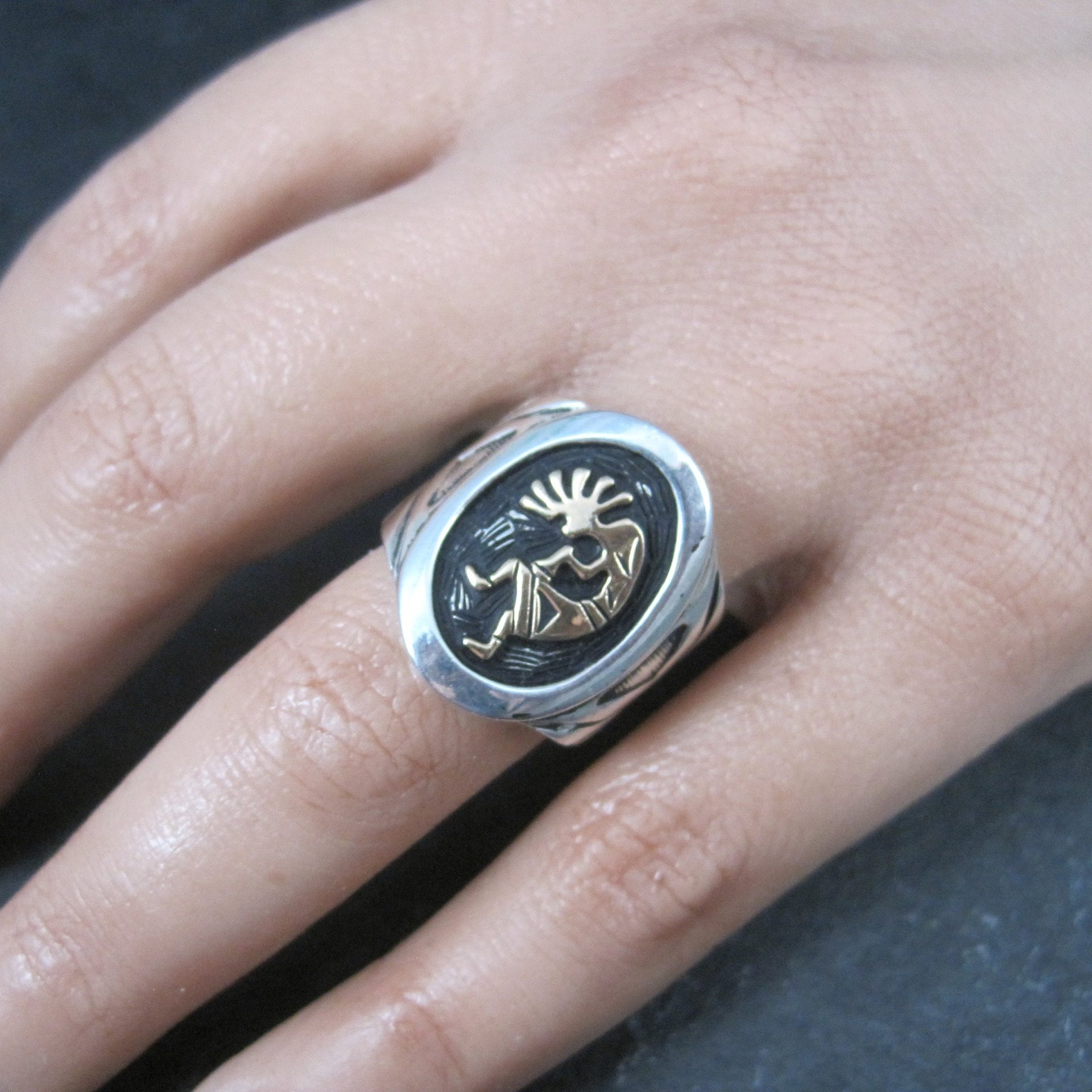 Vintage Sterling 14K Kokopelli Ring Size 5.75