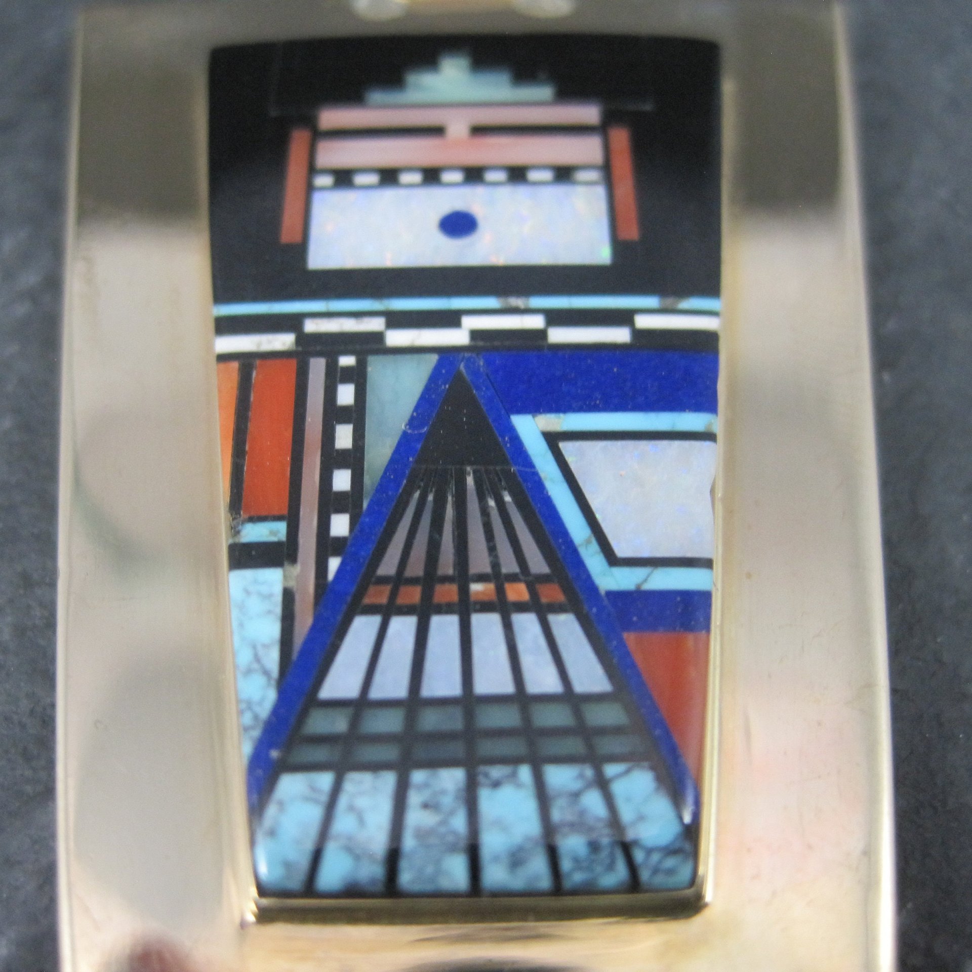Native American Inlay Pendant Solid 14K Gold Navajo Jerry Nelson Double Sided