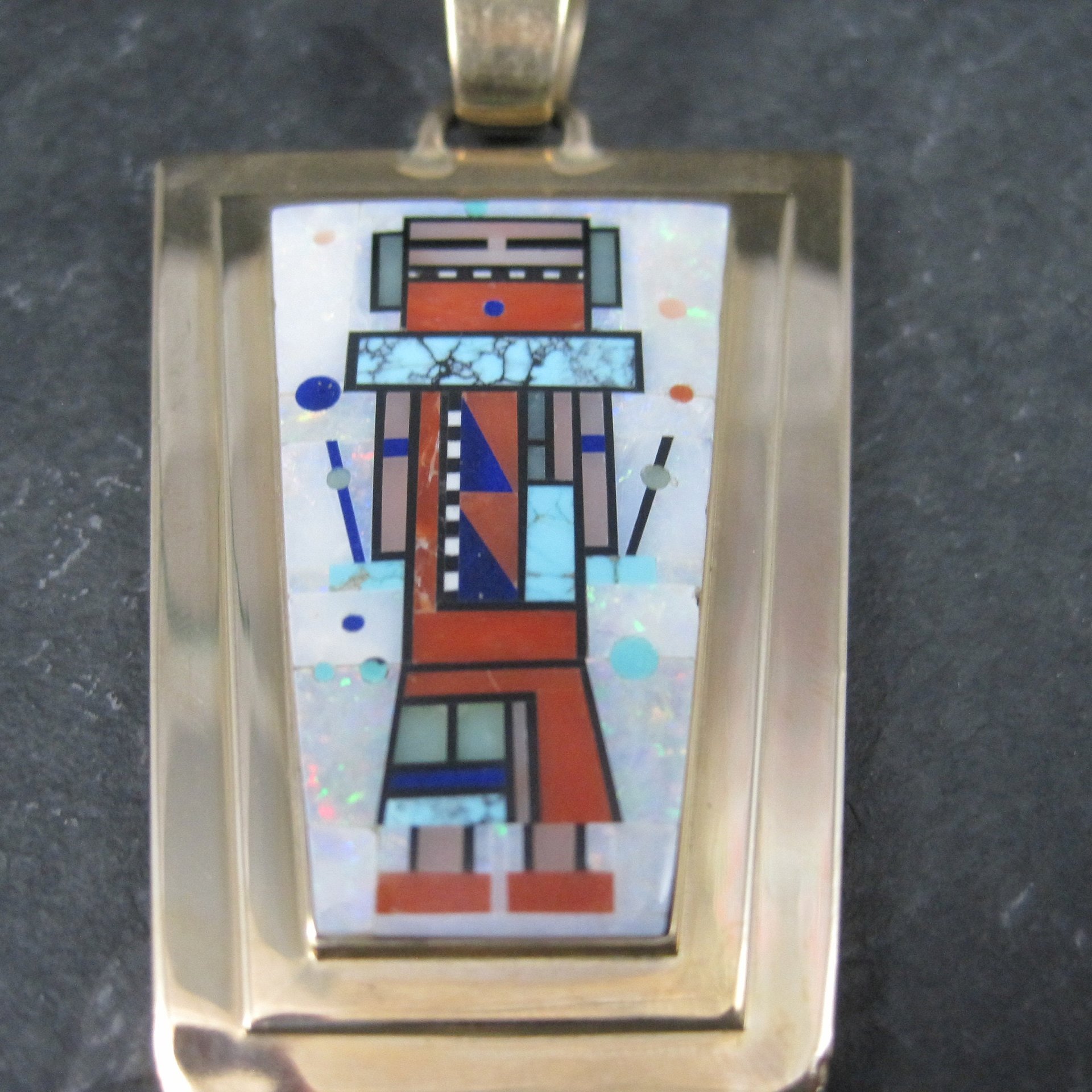 Native American Inlay Pendant Solid 14K Gold Navajo Jerry Nelson Double Sided