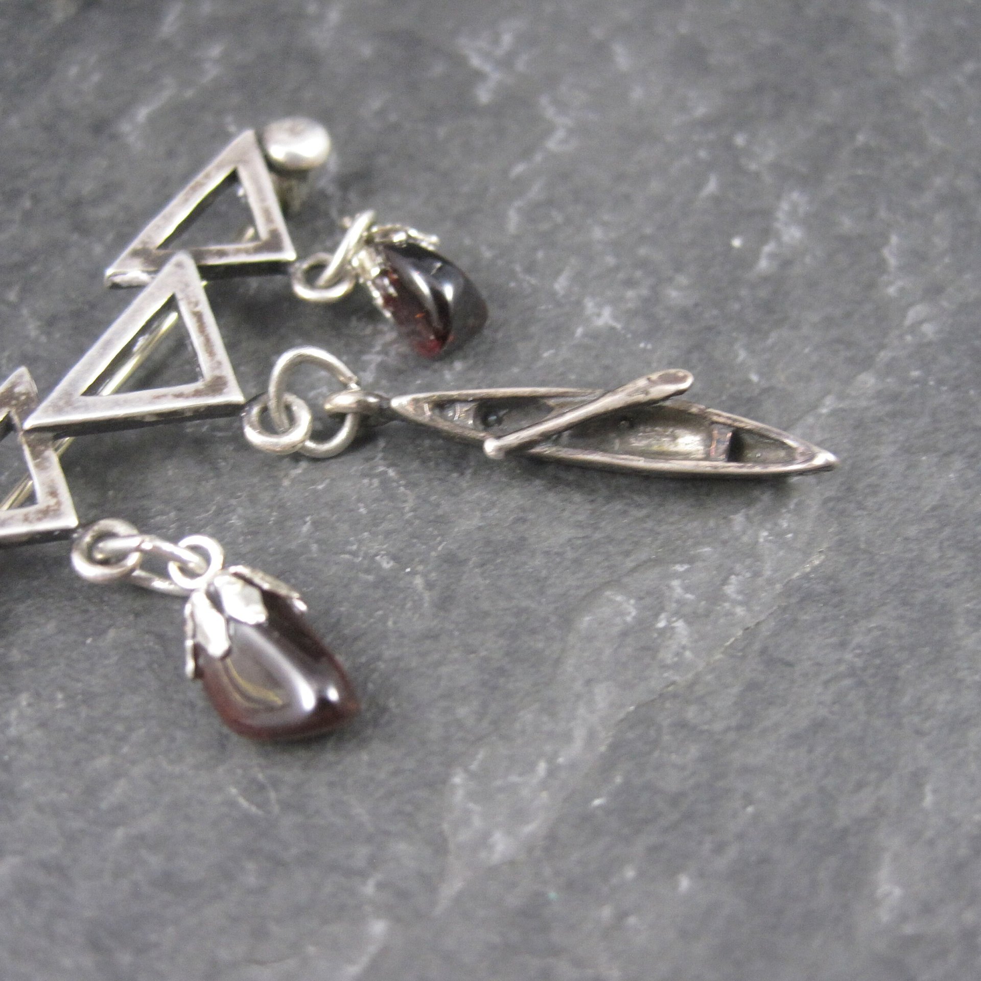 Vintage Sterling Garnet Canoe Brooch