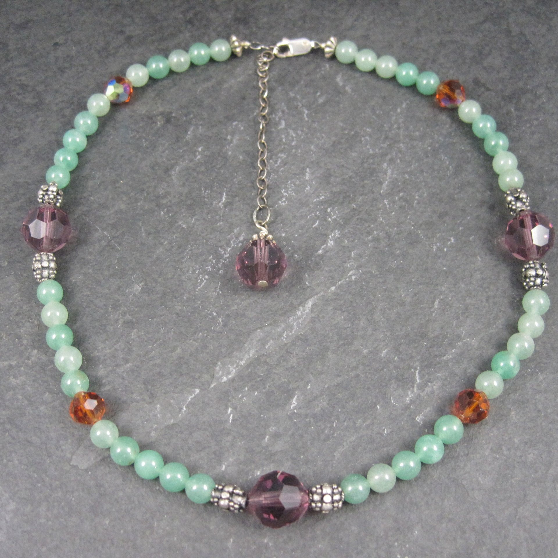 Vintage Aventurine Crystal Necklace 14-17"