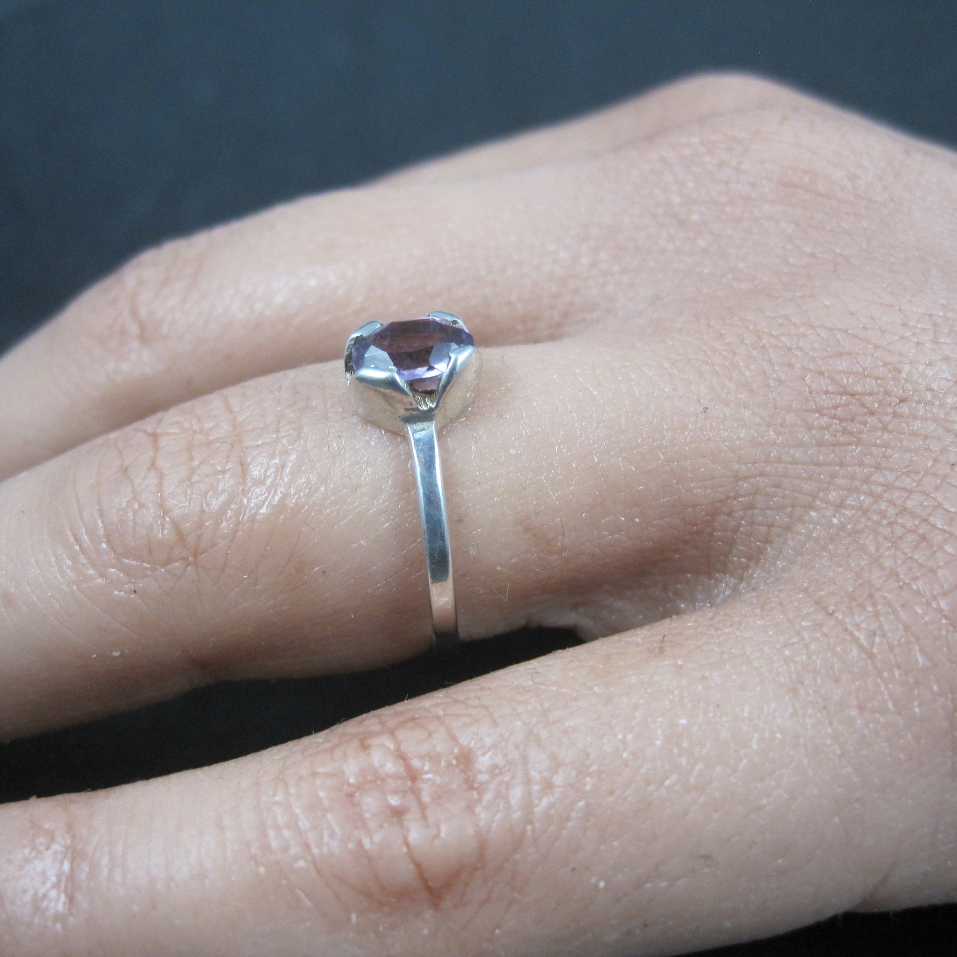 Simple Sterling Amethyst Ring Size 7