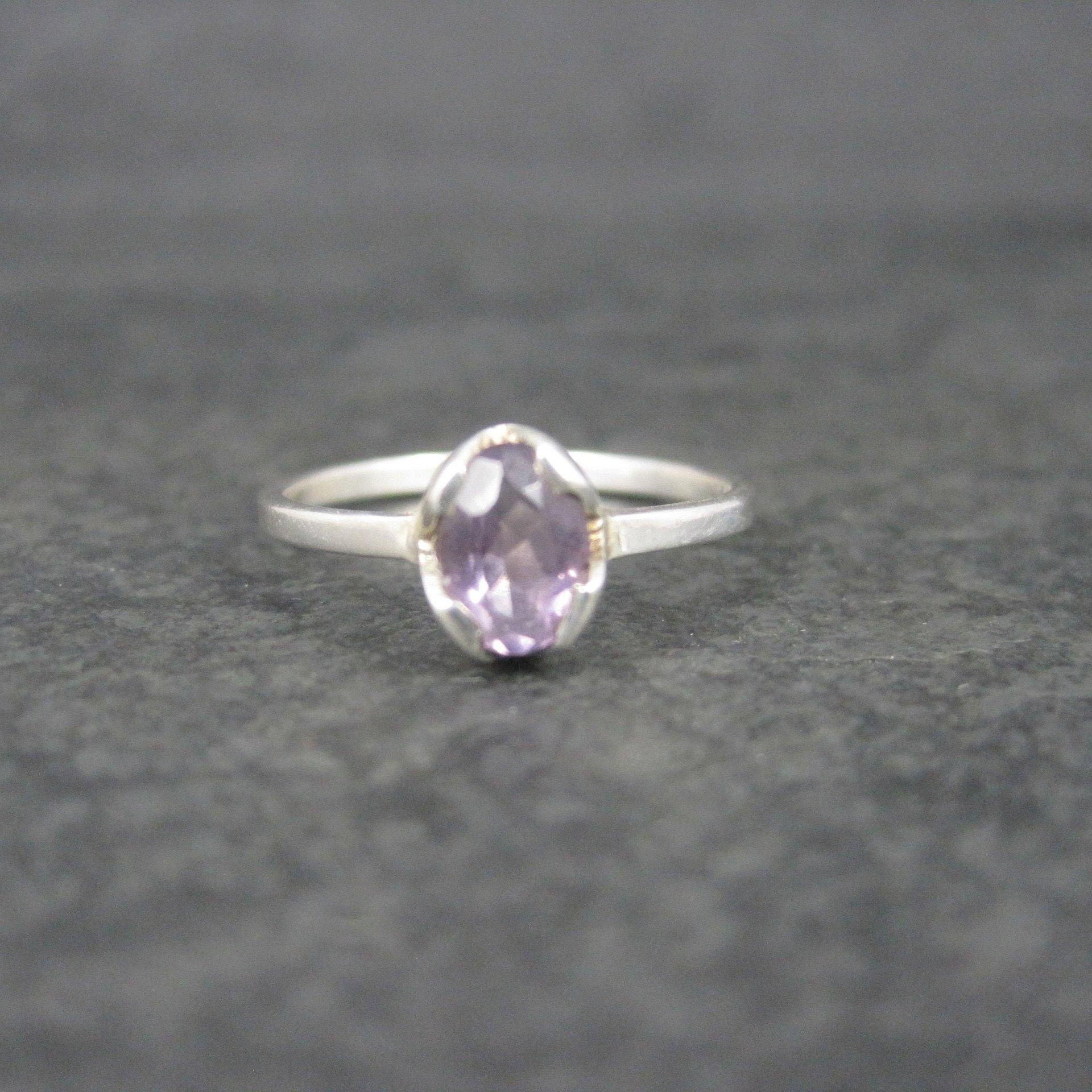 Simple Sterling Amethyst Ring Size 7