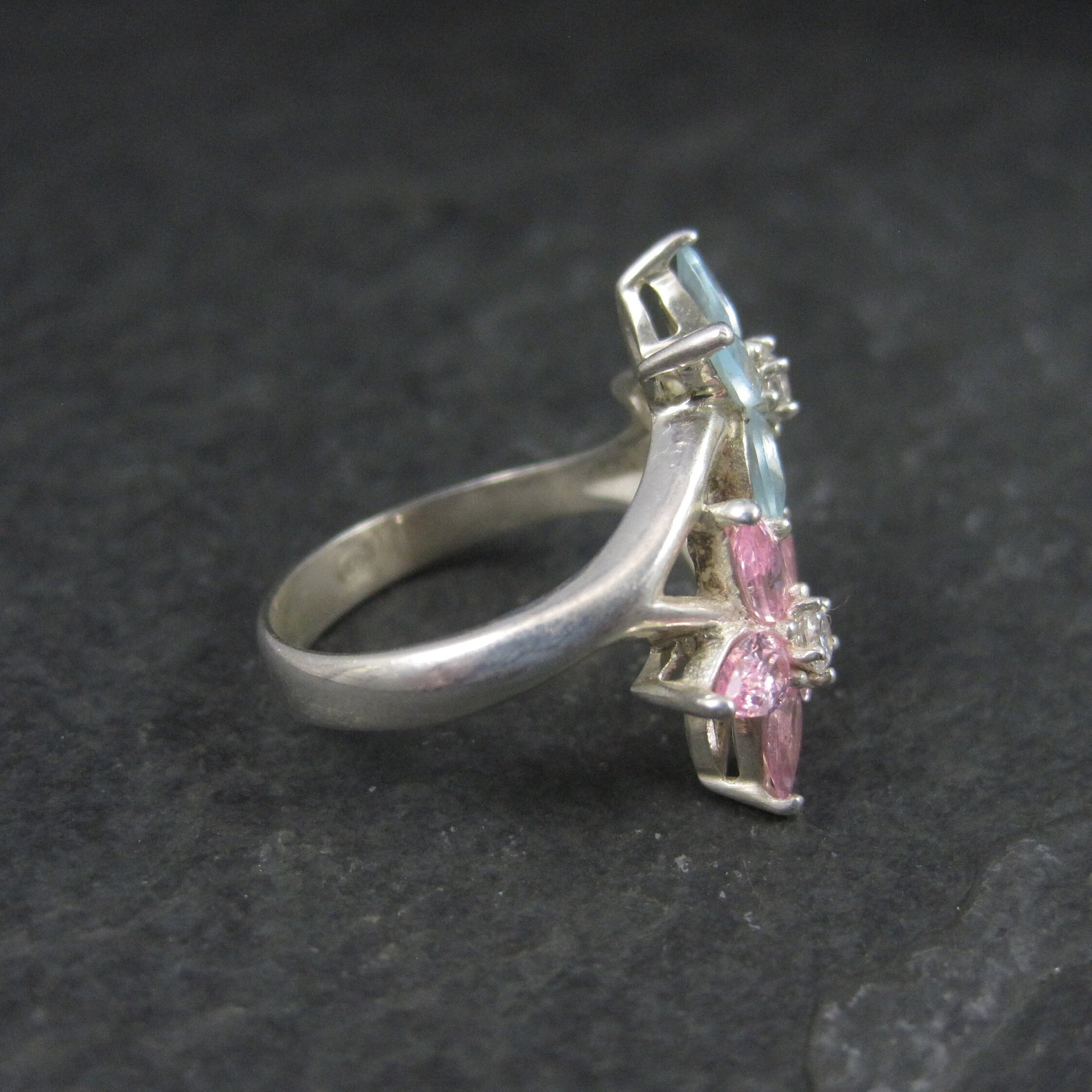 90s Sterling Pink Blue Cz Flower Ring Size 7