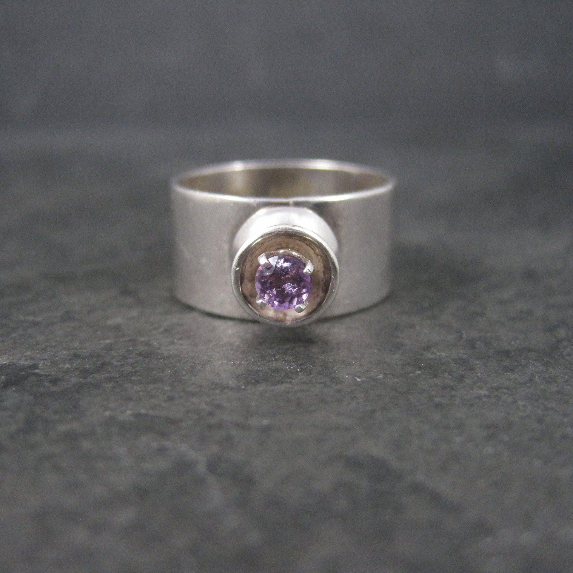 Vintage Sterling High Set Amethyst Ring Size 6.5