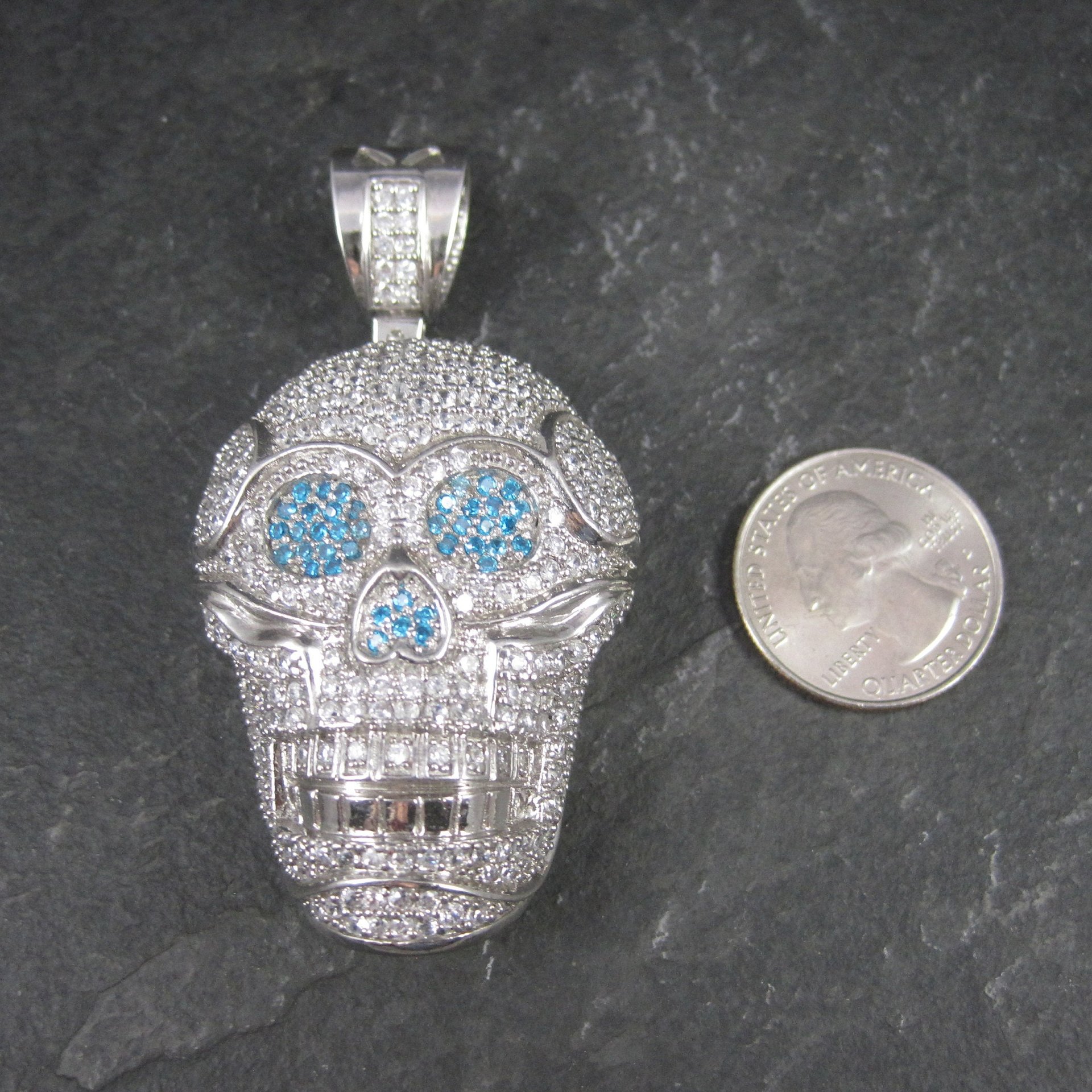 Huge Dimensional Sterling Skull Pendant