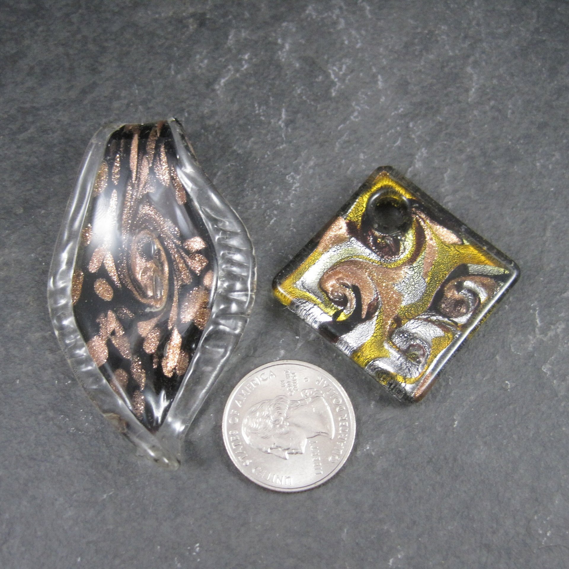 Destash Lot of 2 Murano Style Art Glass Pendants