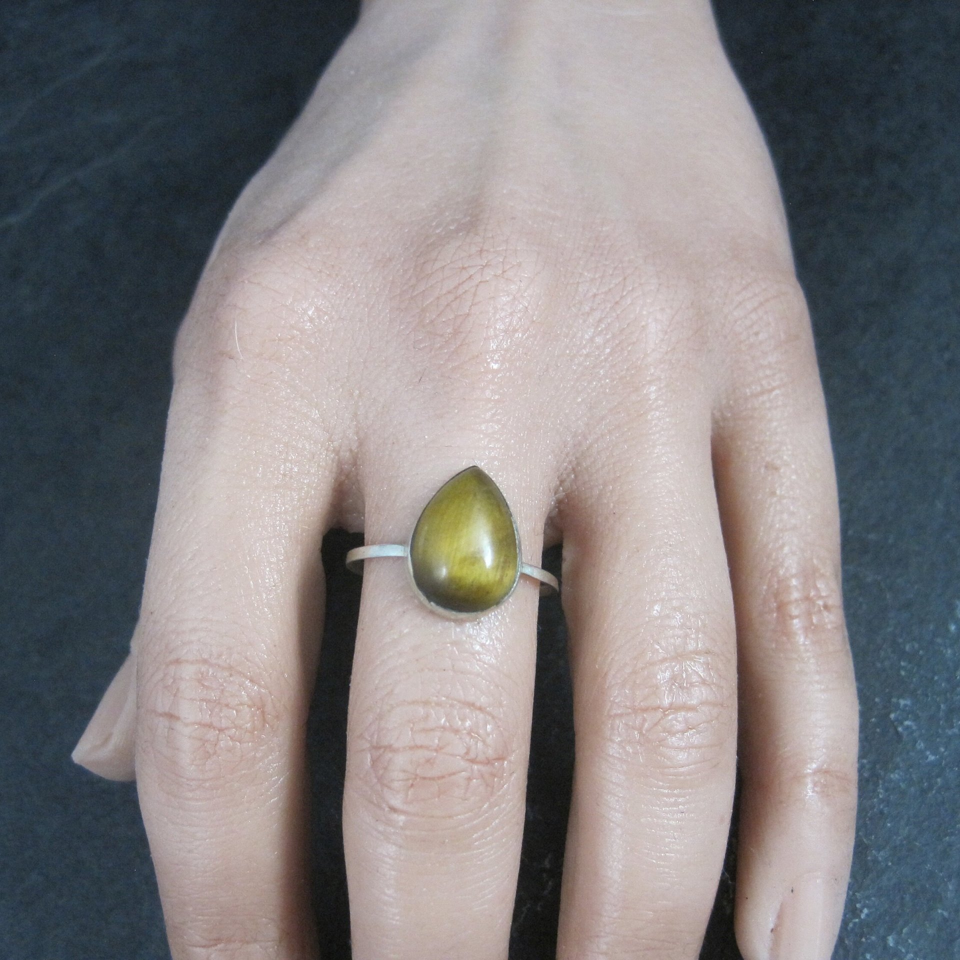 Dainty Sterling Tigers Eye Ring Size 10