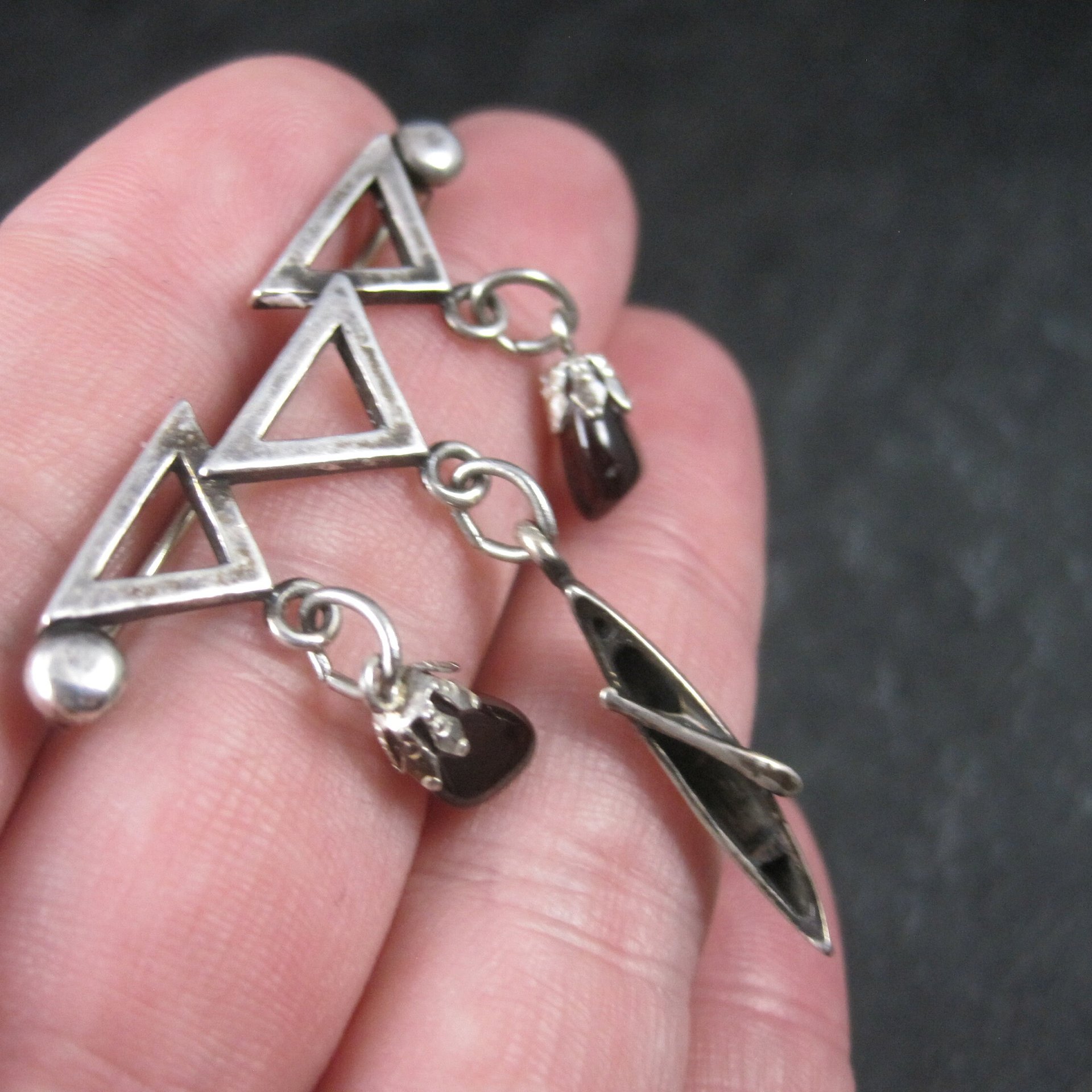 Vintage Sterling Garnet Canoe Brooch