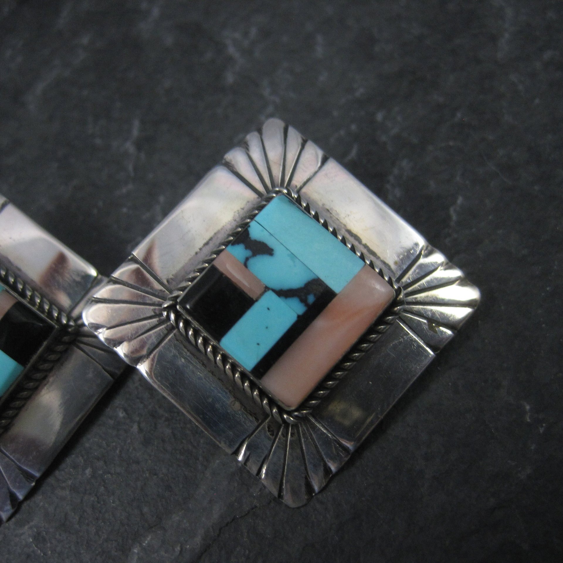 Vintage Southwestern Sterling Inlay Clip On Earrings