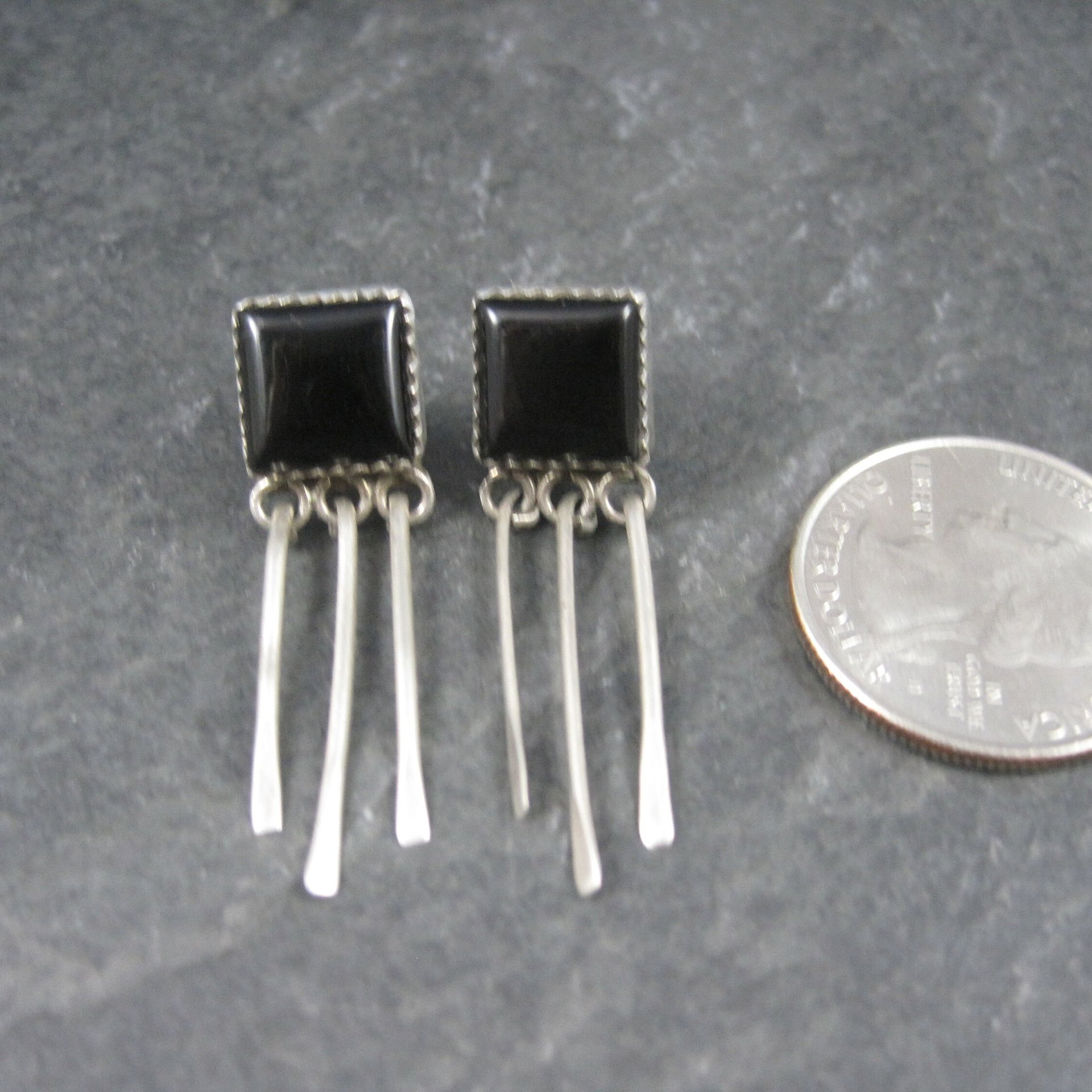Southwestern Sterling Onyx Earrings