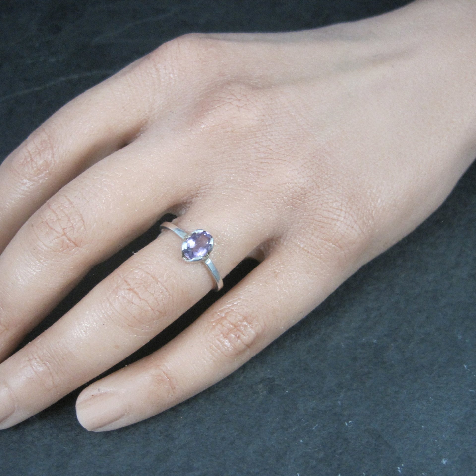 Simple Sterling Amethyst Ring Size 7