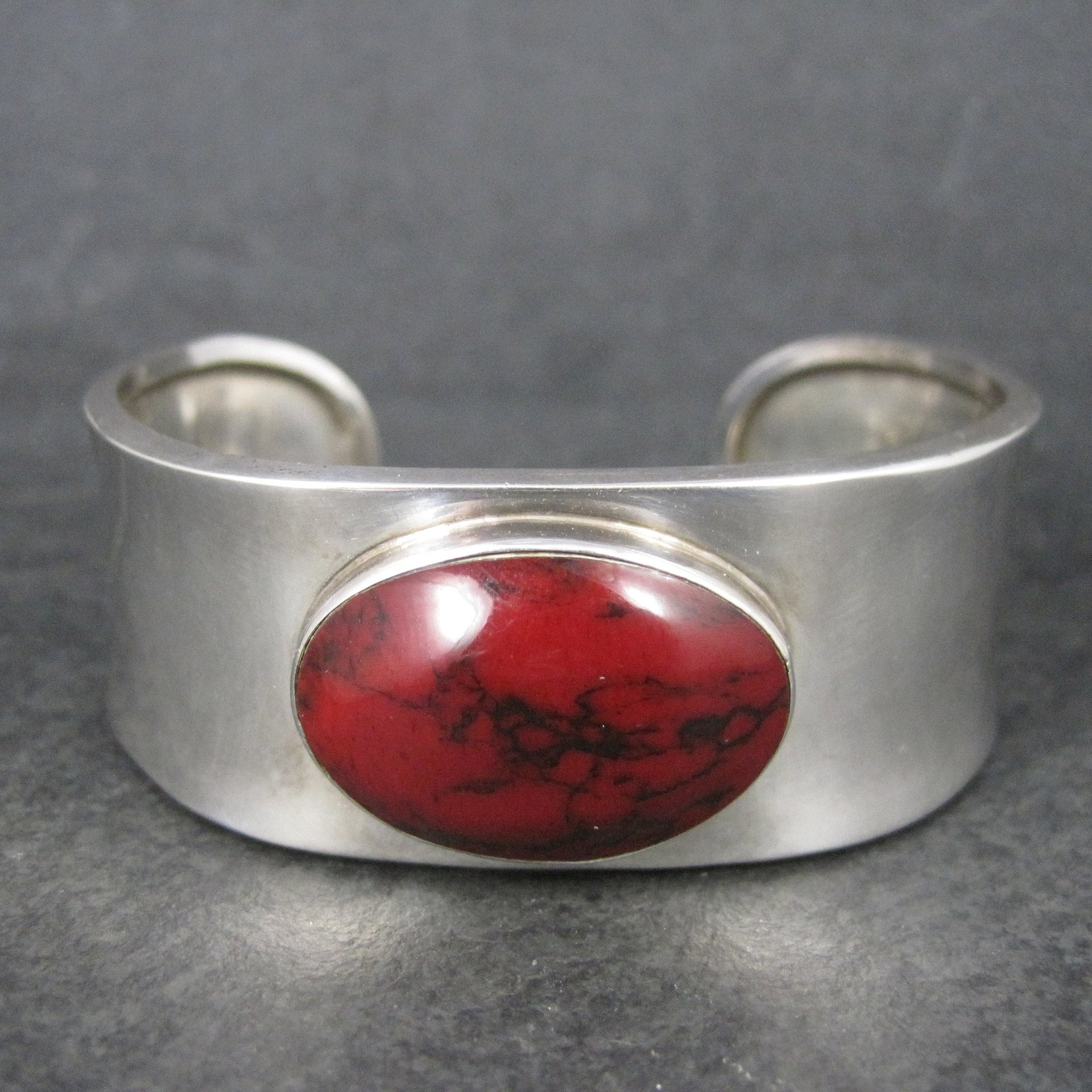 Mexican Sterling Faux Red Jasper Cuff Bracelet 6.75 Inches