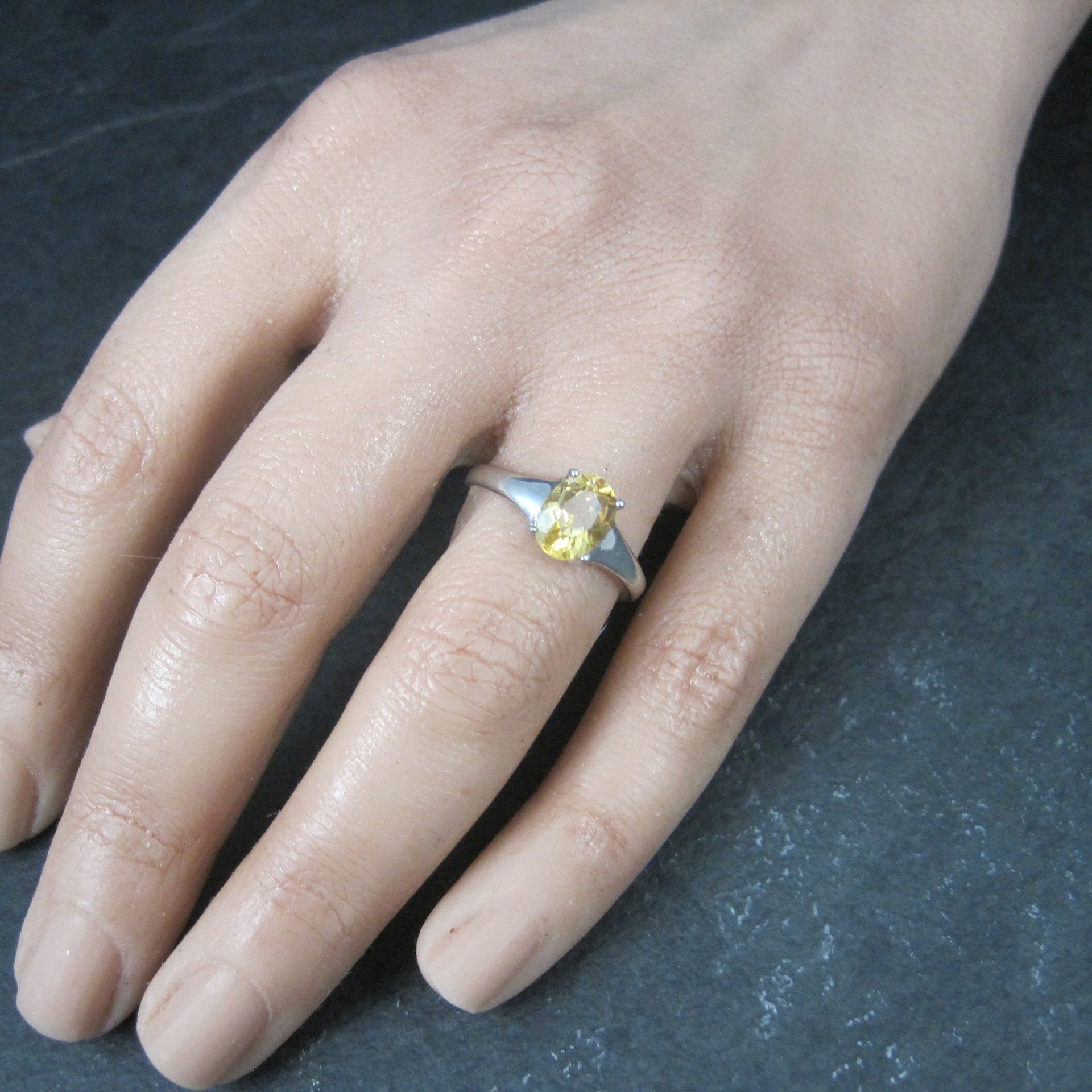 Vintage Sterling Citrine Solitaire Ring Size 8