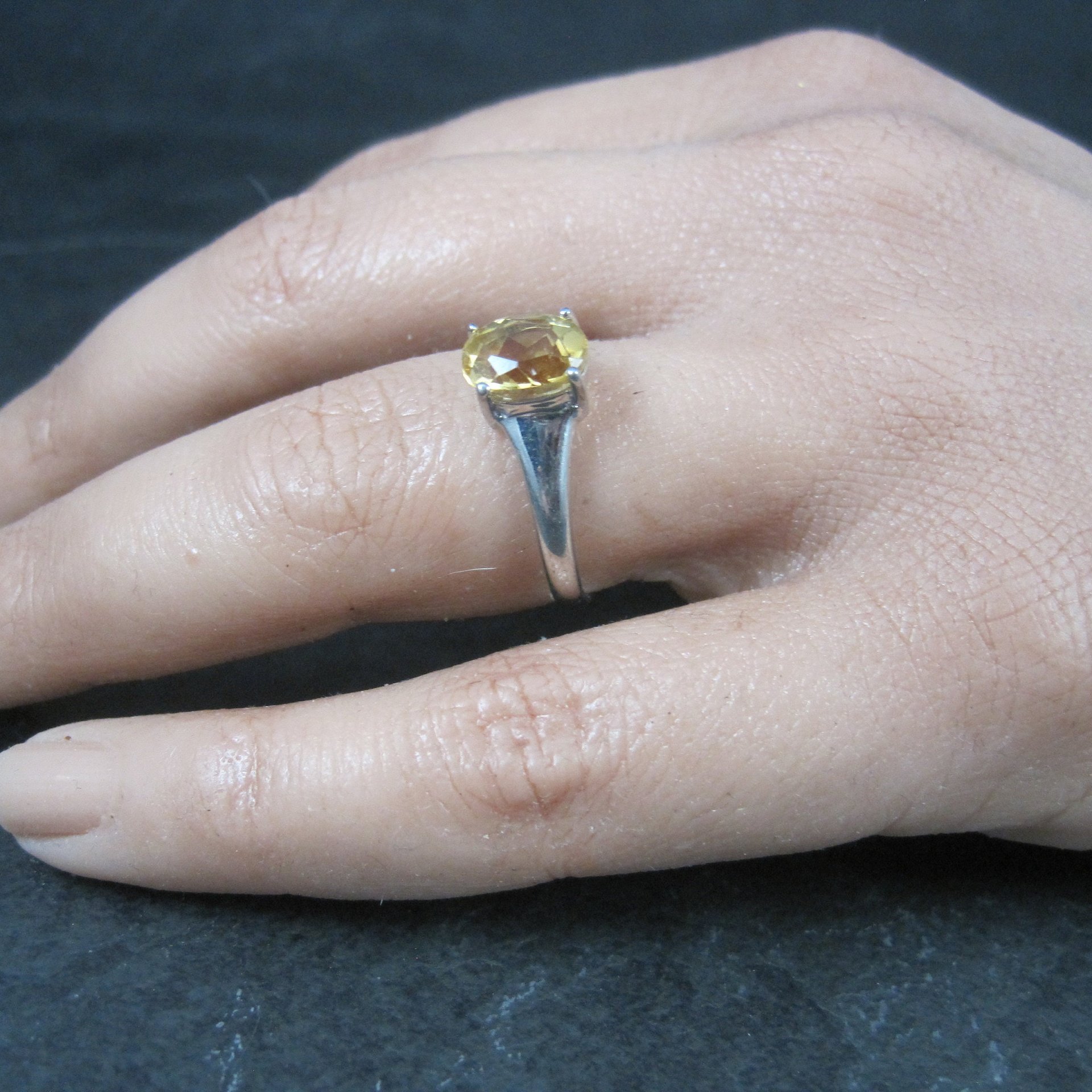 Vintage Sterling Citrine Solitaire Ring Size 8