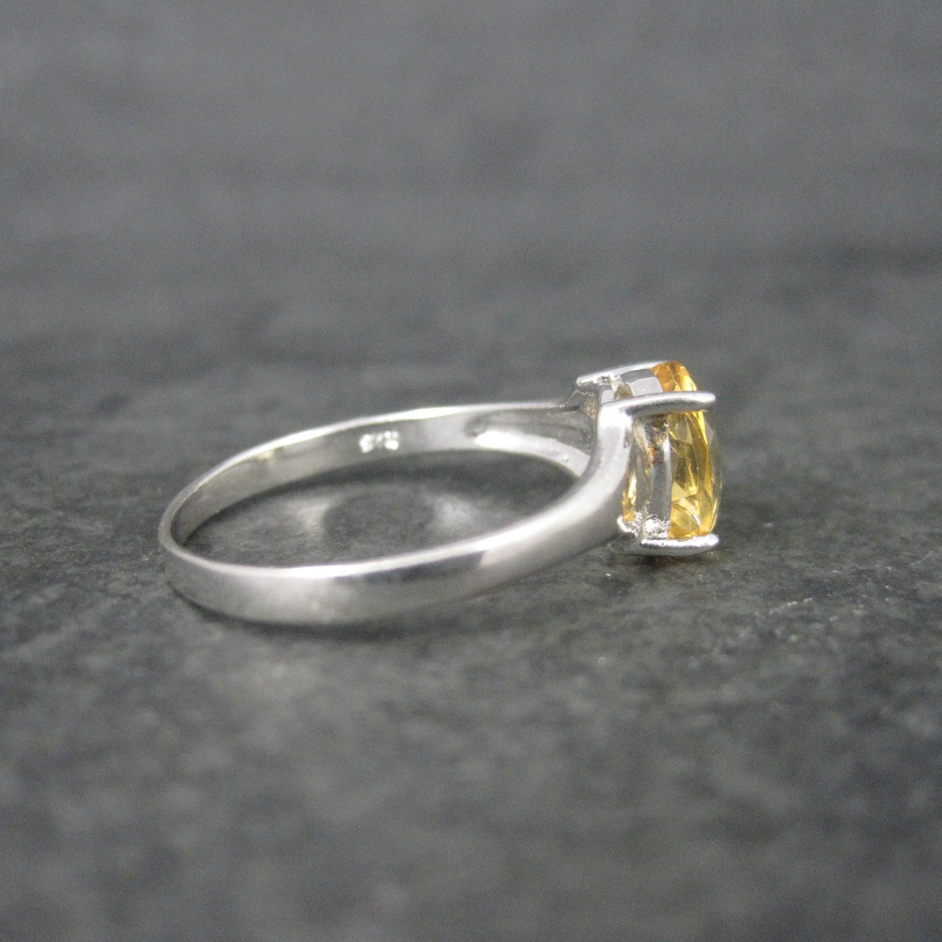 Vintage Sterling Citrine Solitaire Ring Size 8