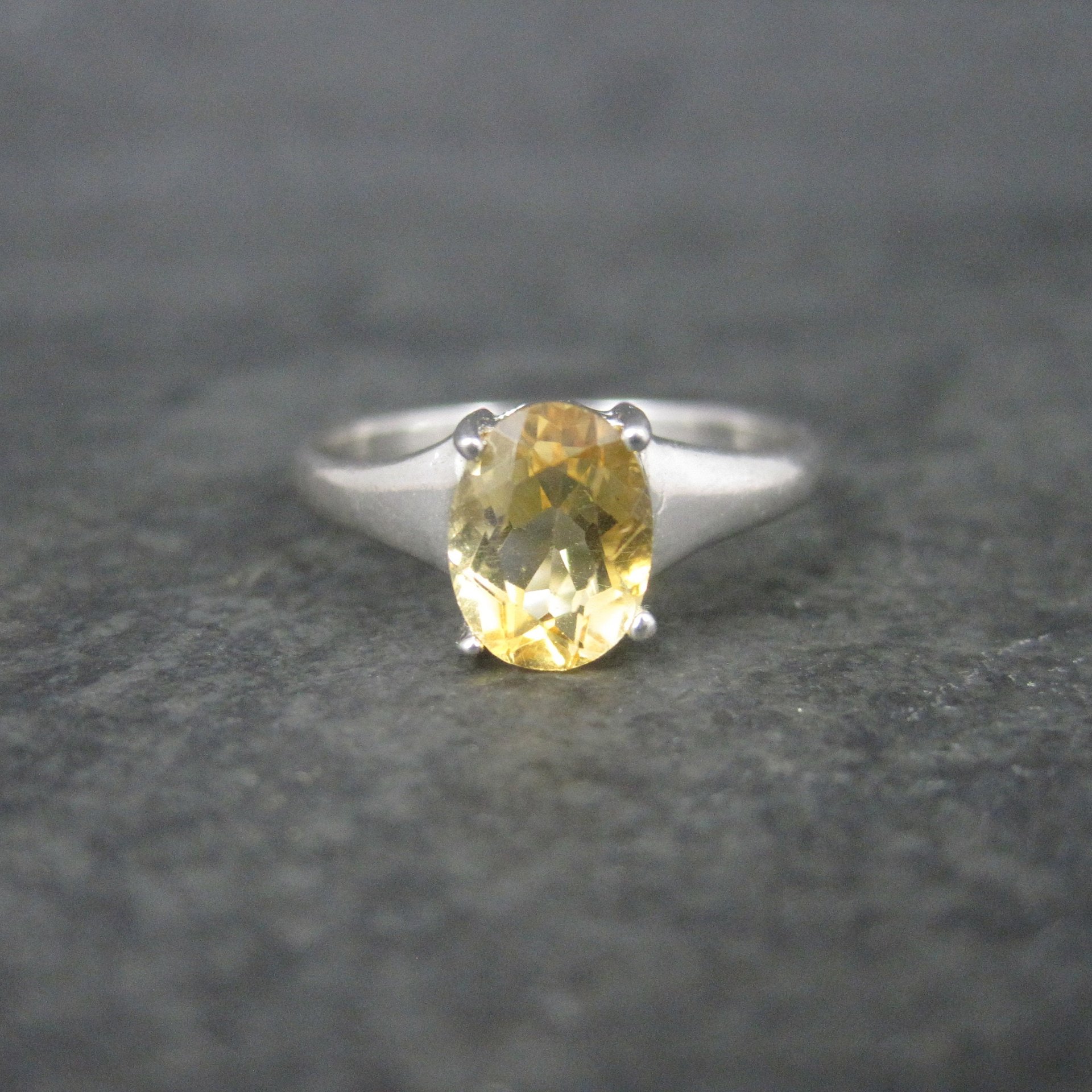 Vintage Sterling Citrine Solitaire Ring Size 8