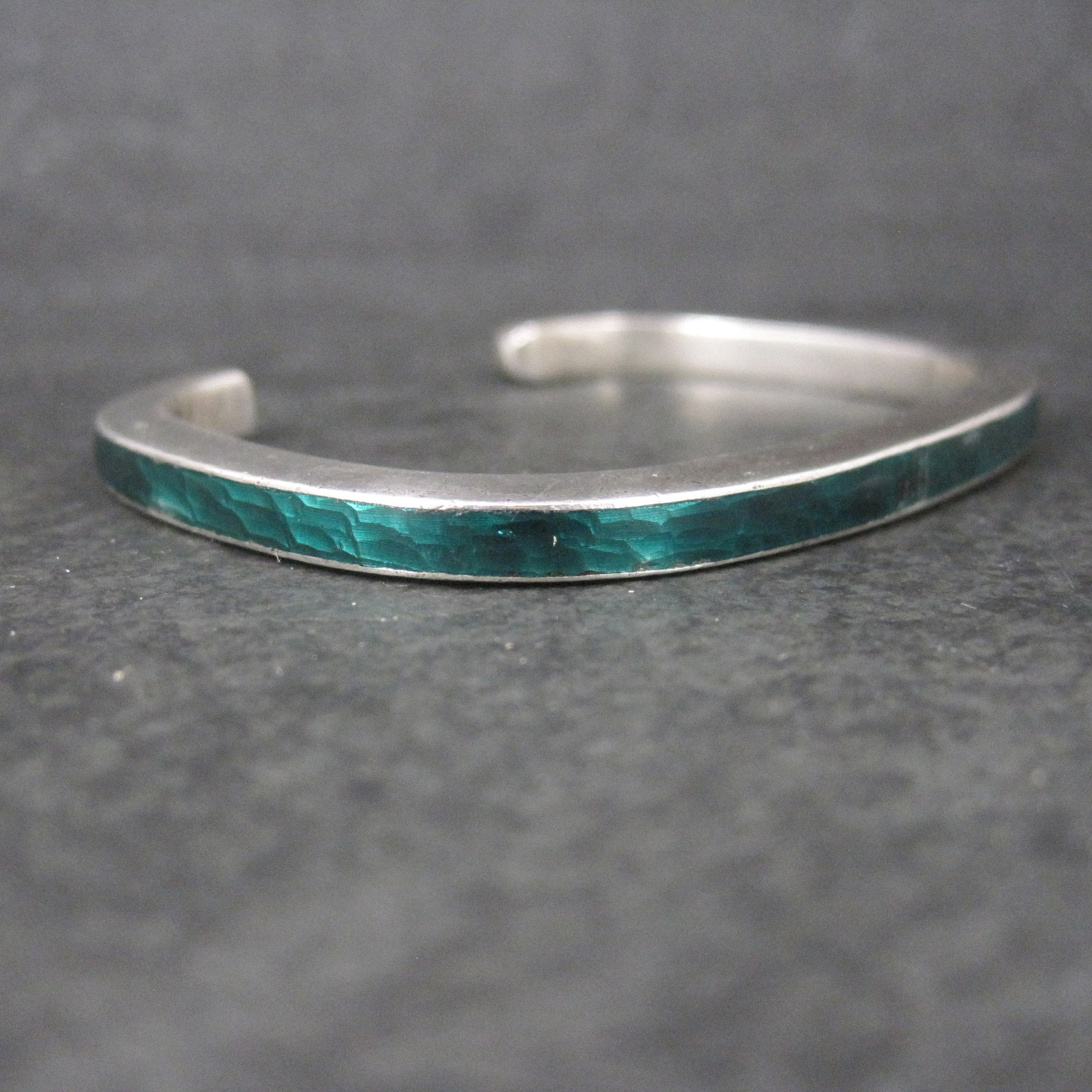 Vintage Sterling Green Enamel Cuff Bracelet 6.25 Inches