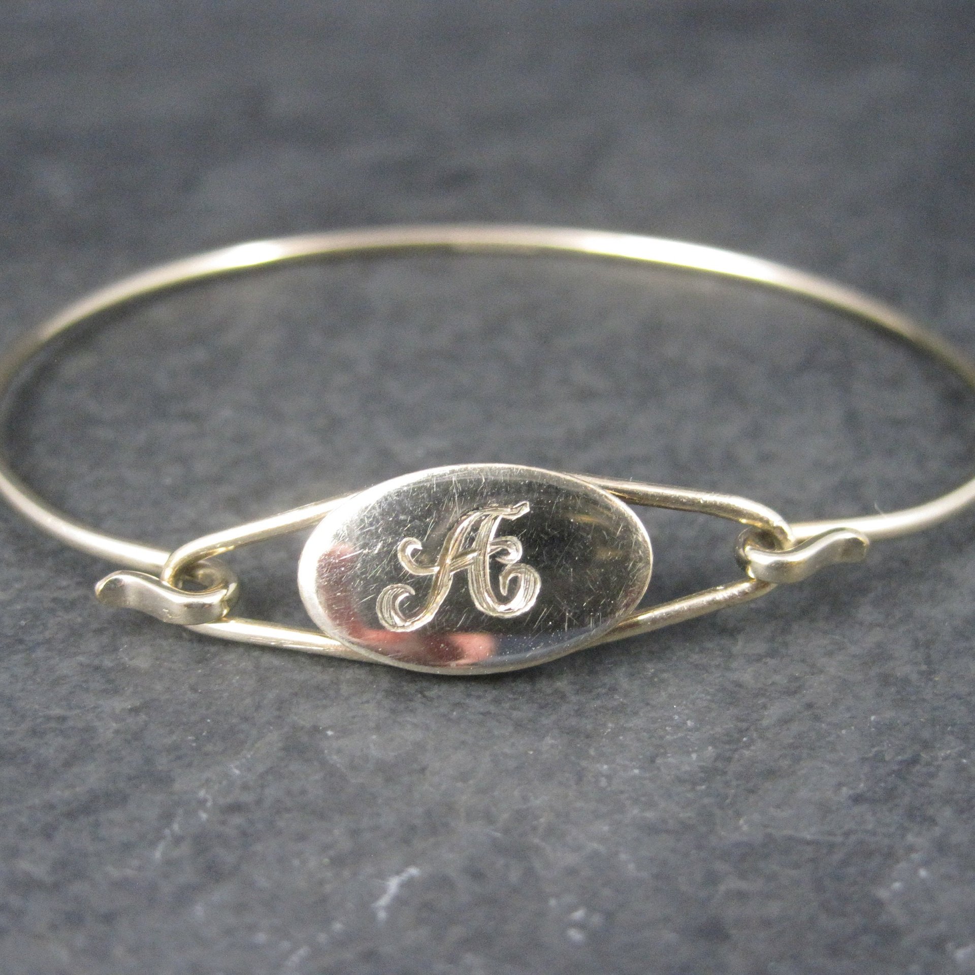 Vintage 12K Gold Filled Initial A Bangle Bracelet 7 Inches