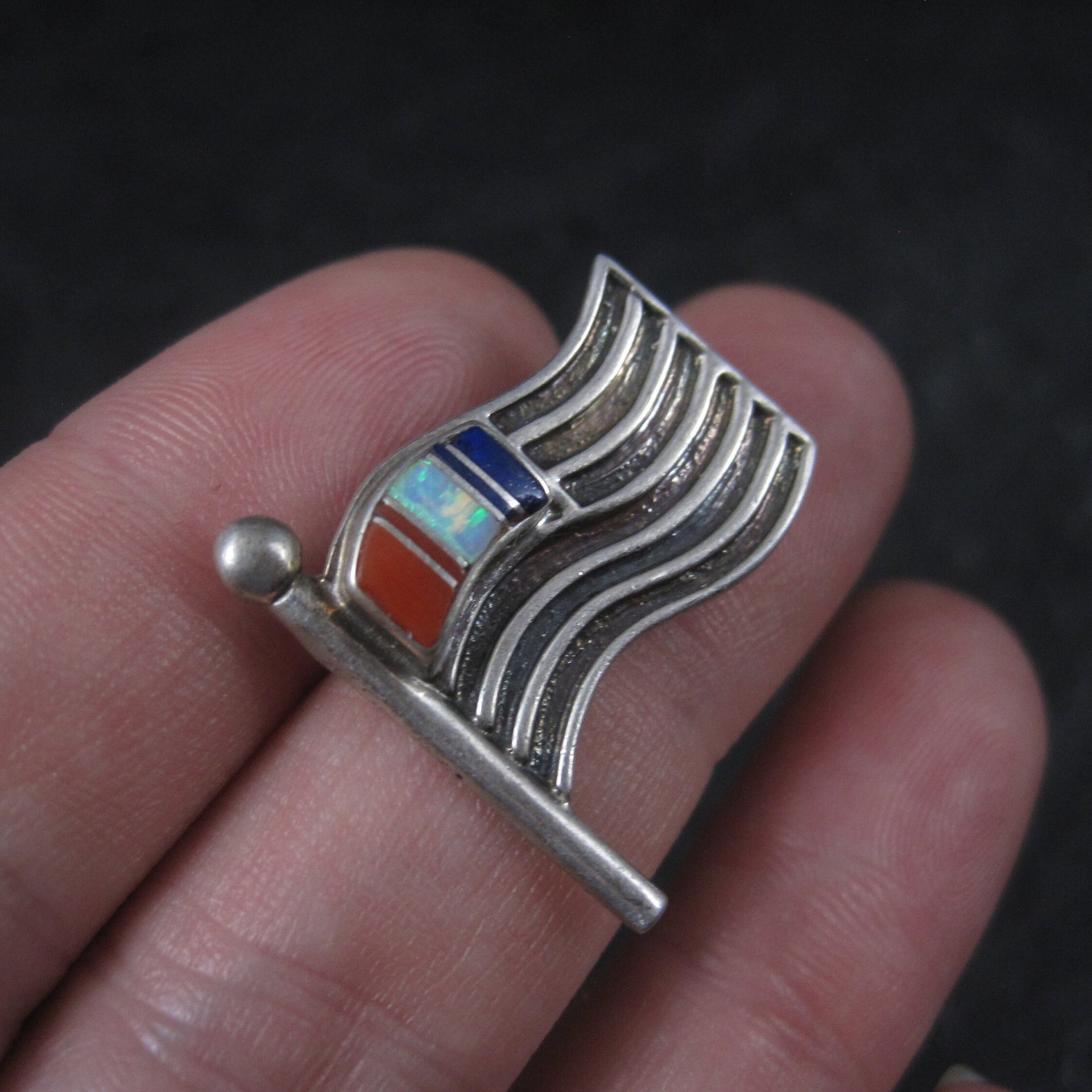 Southwestern Sterling Inlay US Flag Brooch Pin