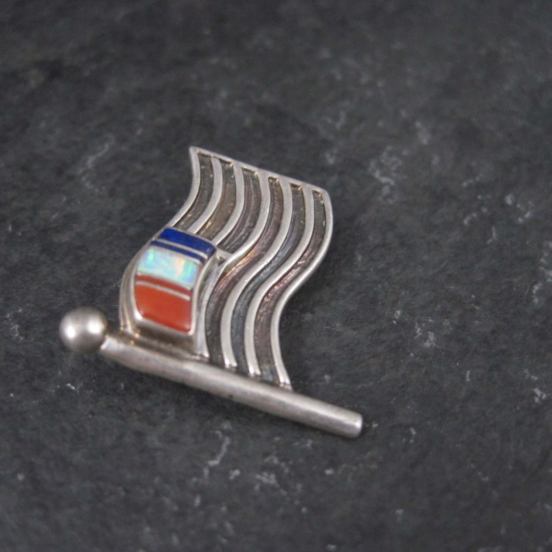 Southwestern Sterling Inlay US Flag Brooch Pin