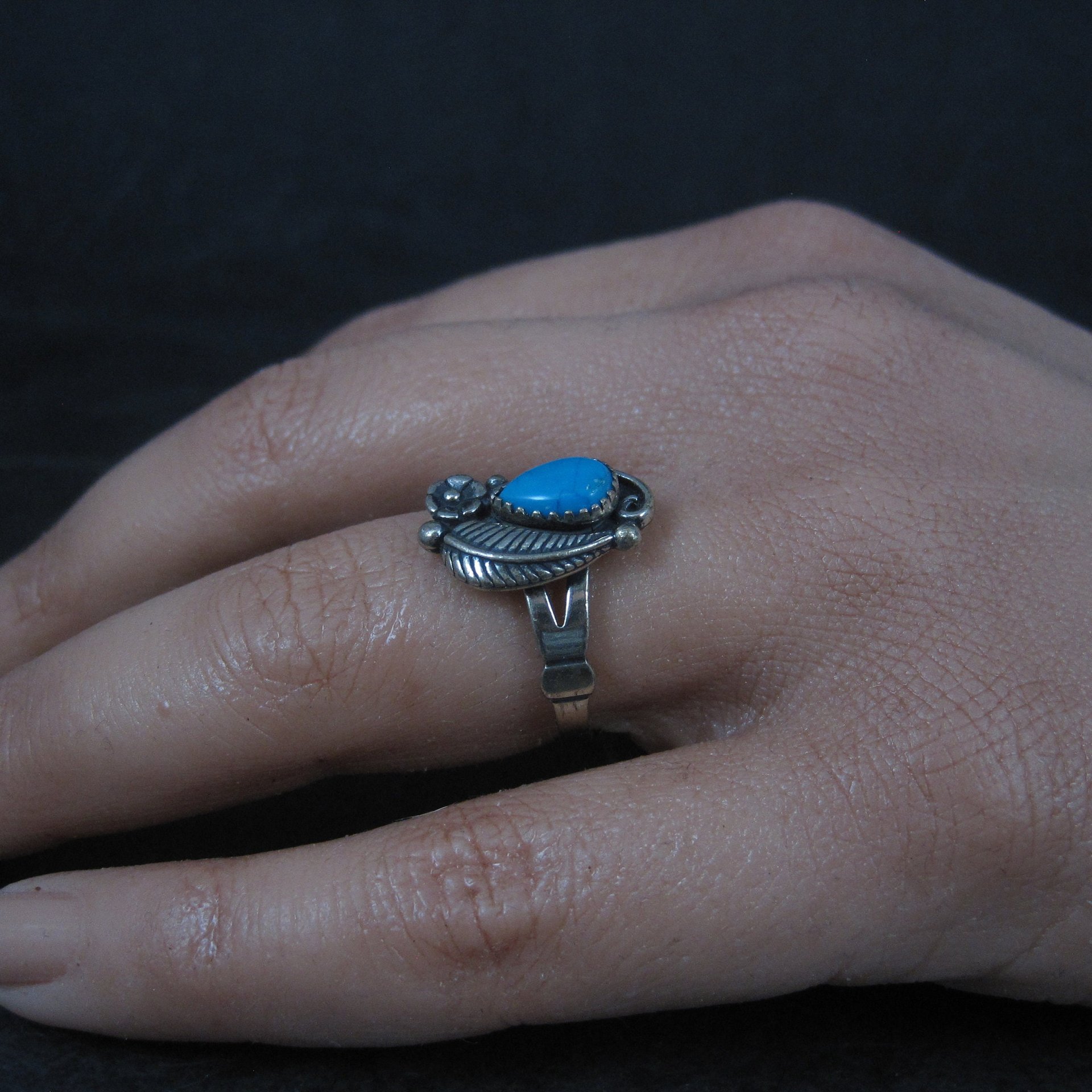 Vintage Sterling Turquoise Feather Ring Multiple Sizes Available