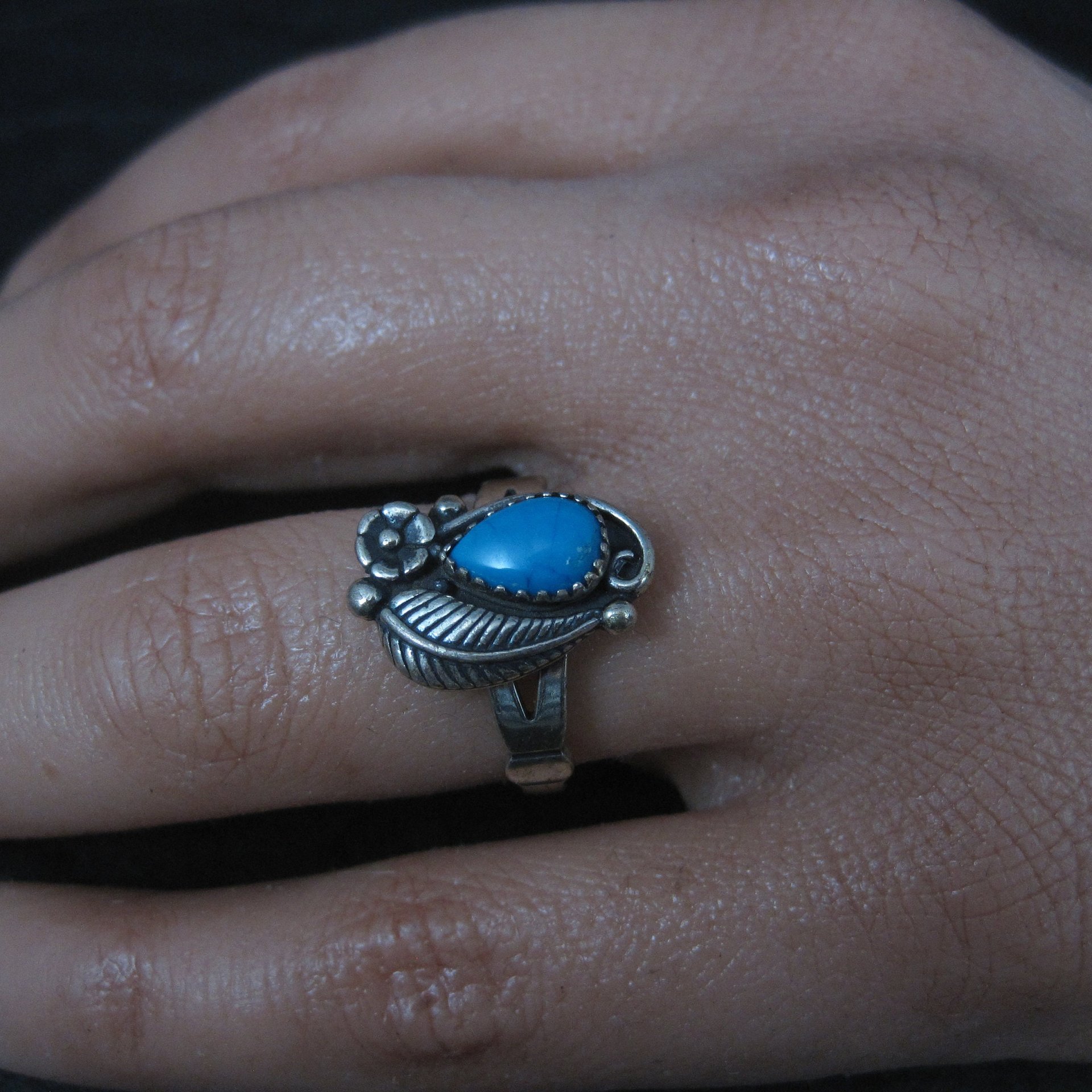 Vintage Sterling Turquoise Feather Ring Multiple Sizes Available