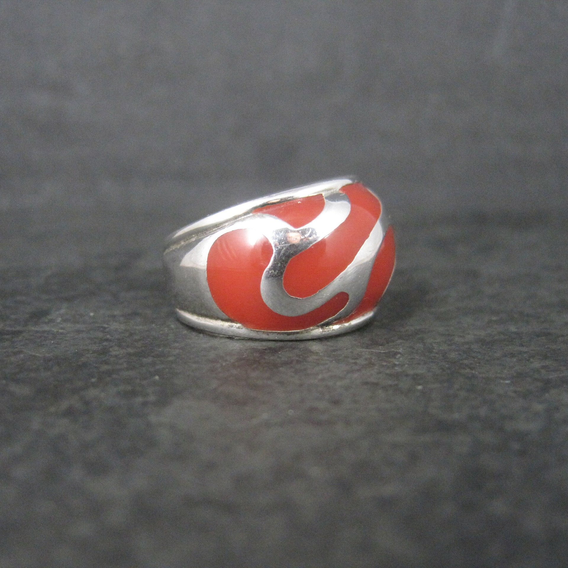 Vintage Sterling Red Enamel Ring Size 7.5