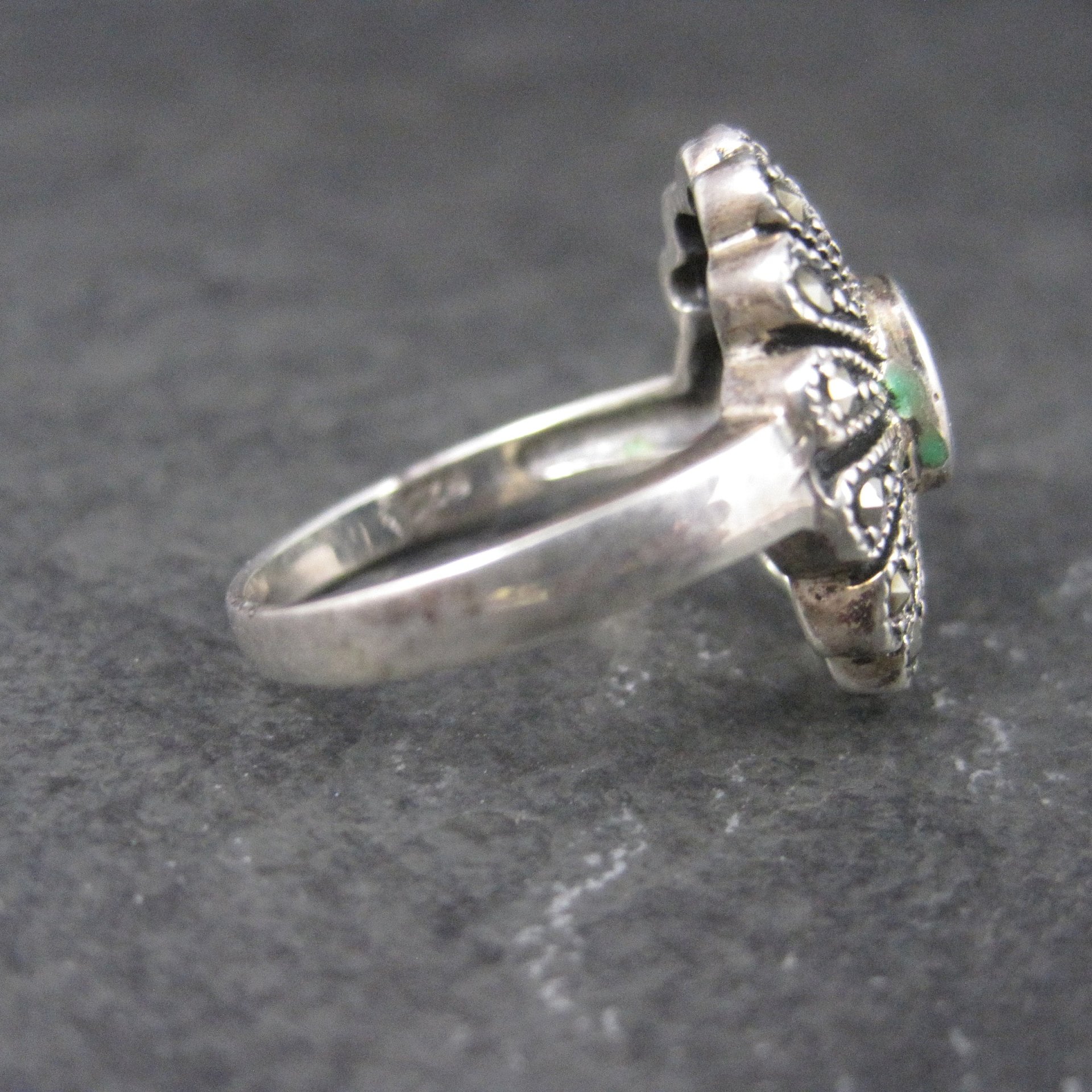 Vintage Sterling Onyx Marcasite Ring Size 7