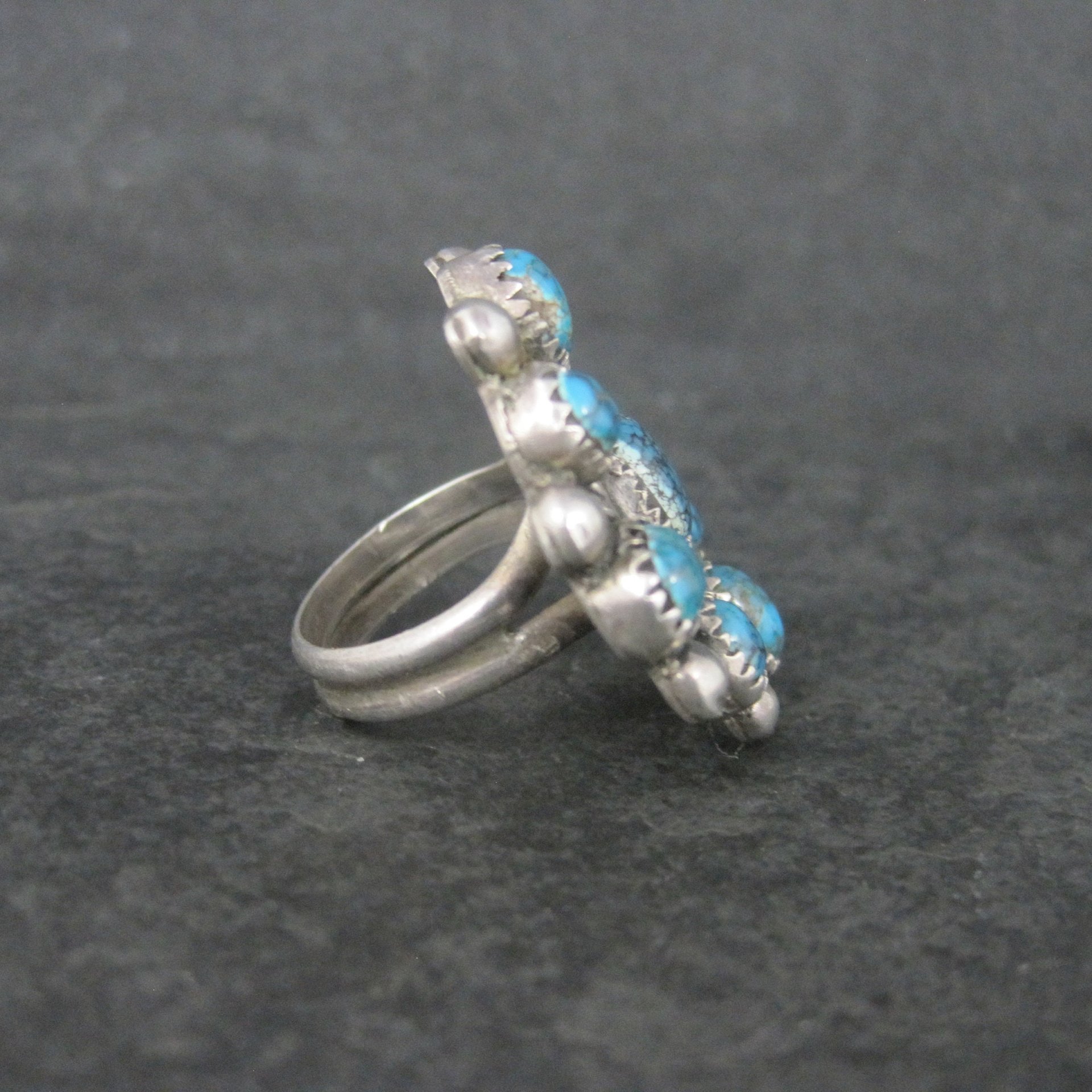 Southwestern Sterling Turquoise Cluster Ring Size 5