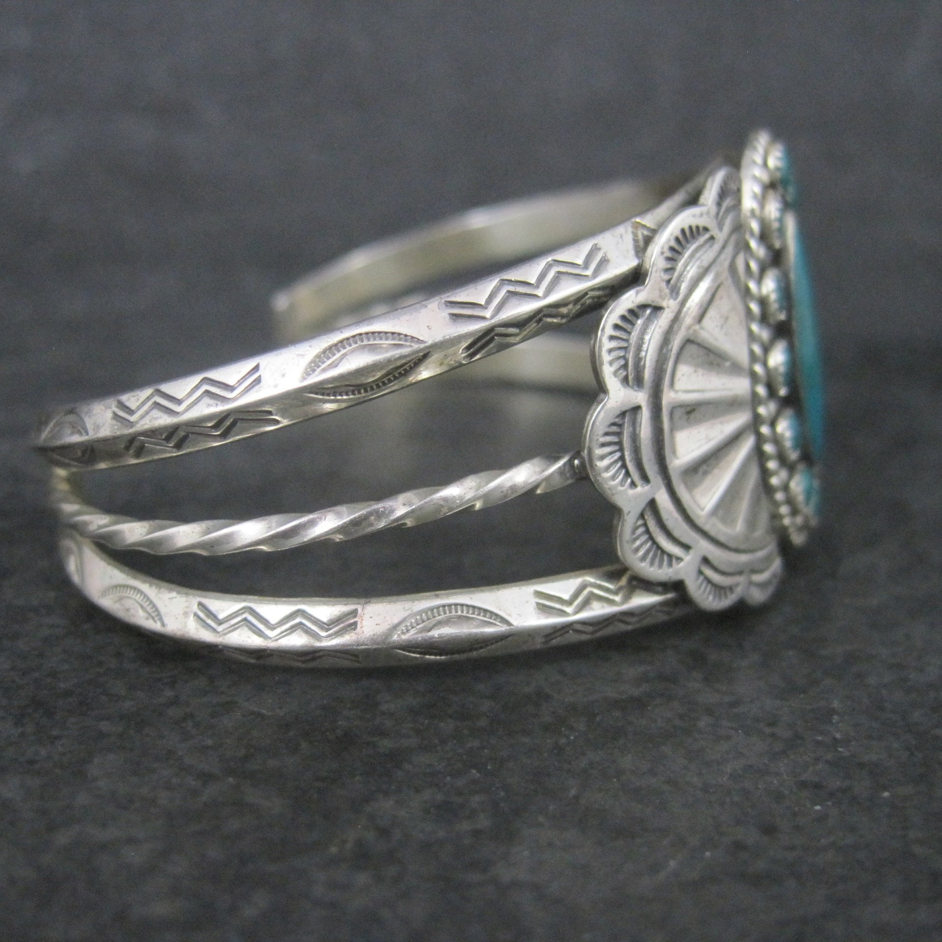 Southwestern Sterling Cluster Cuff Bracelet 6.25 Inches