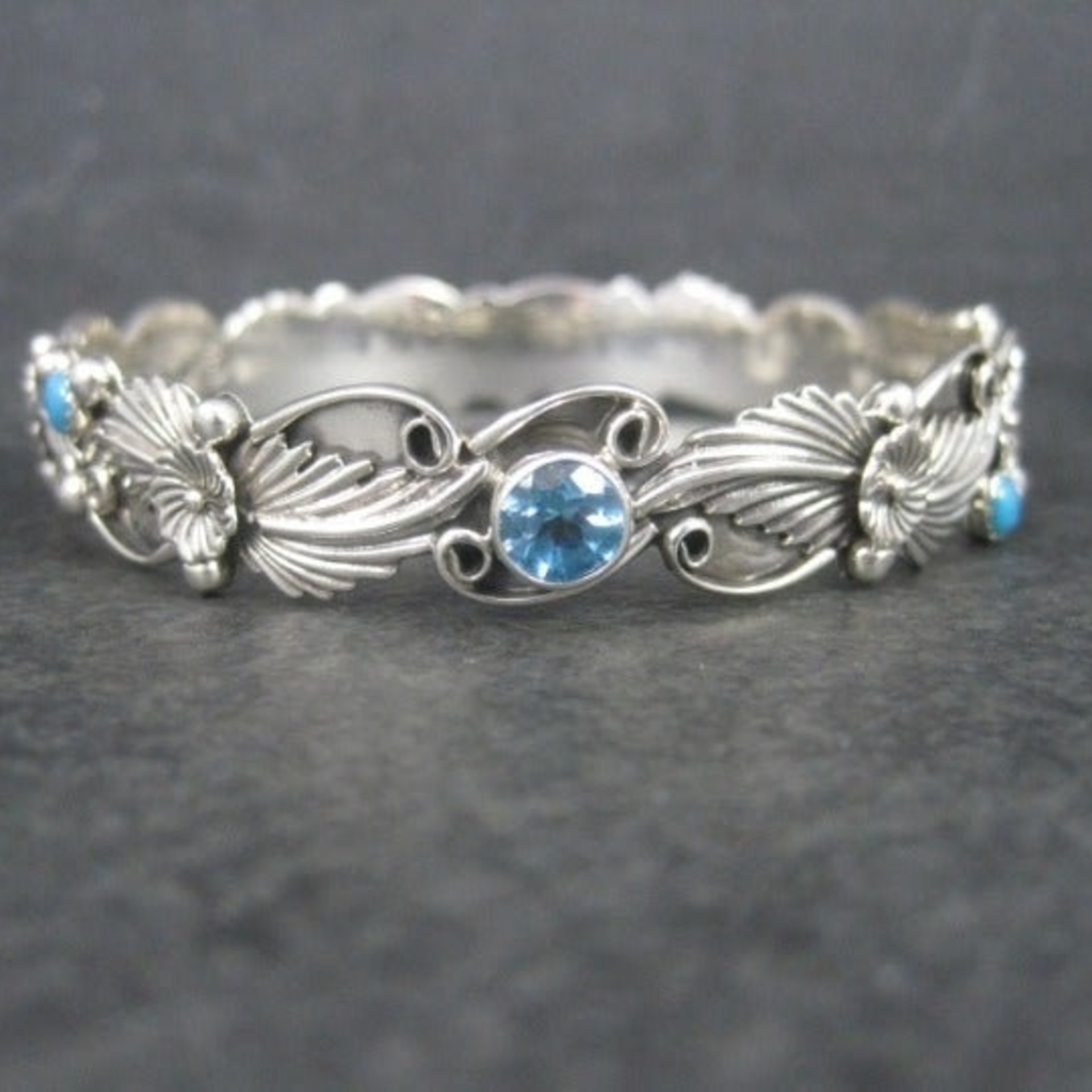 Southwestern Sterling Topaz Turquoise Bangle Bracelet