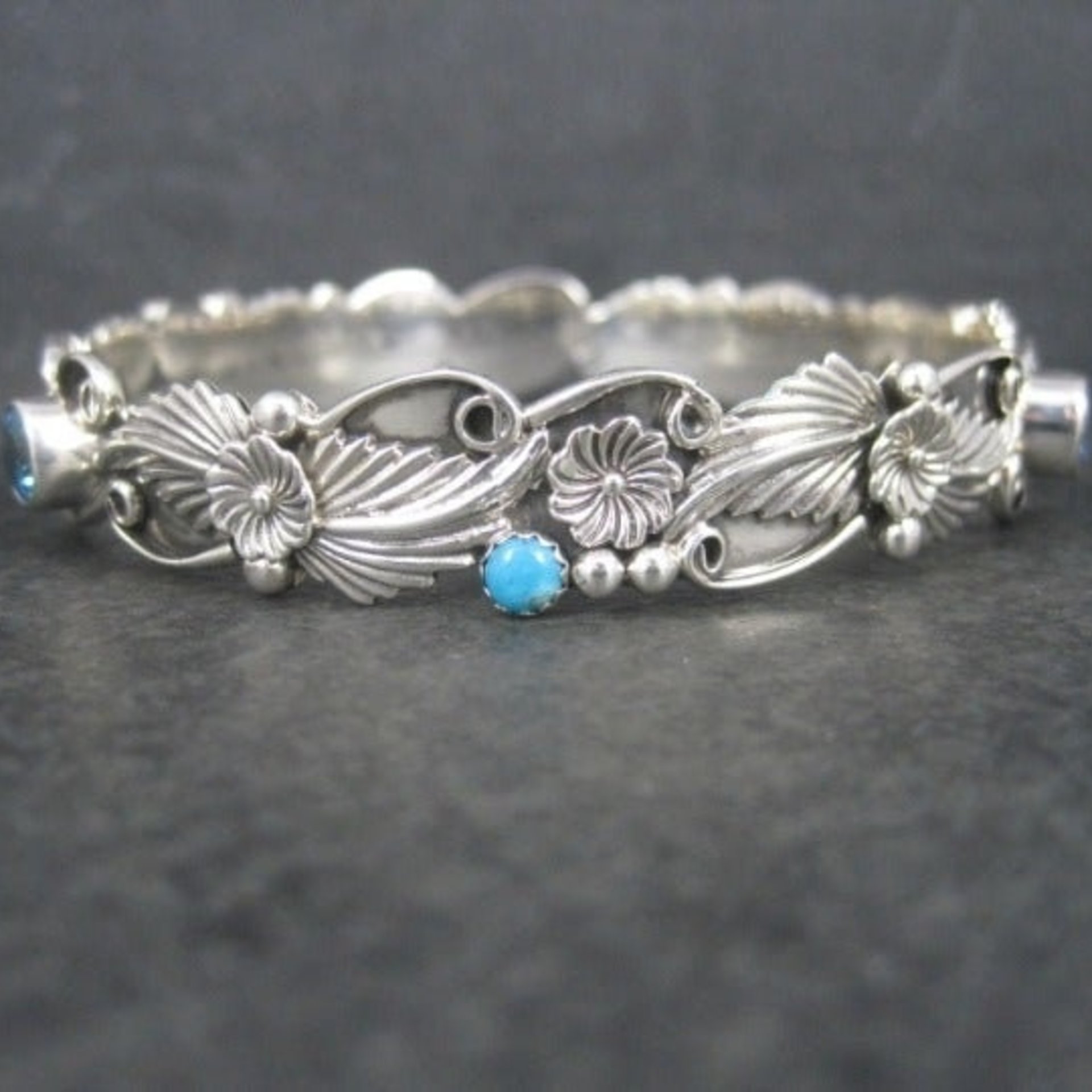 Southwestern Sterling Topaz Turquoise Bangle Bracelet