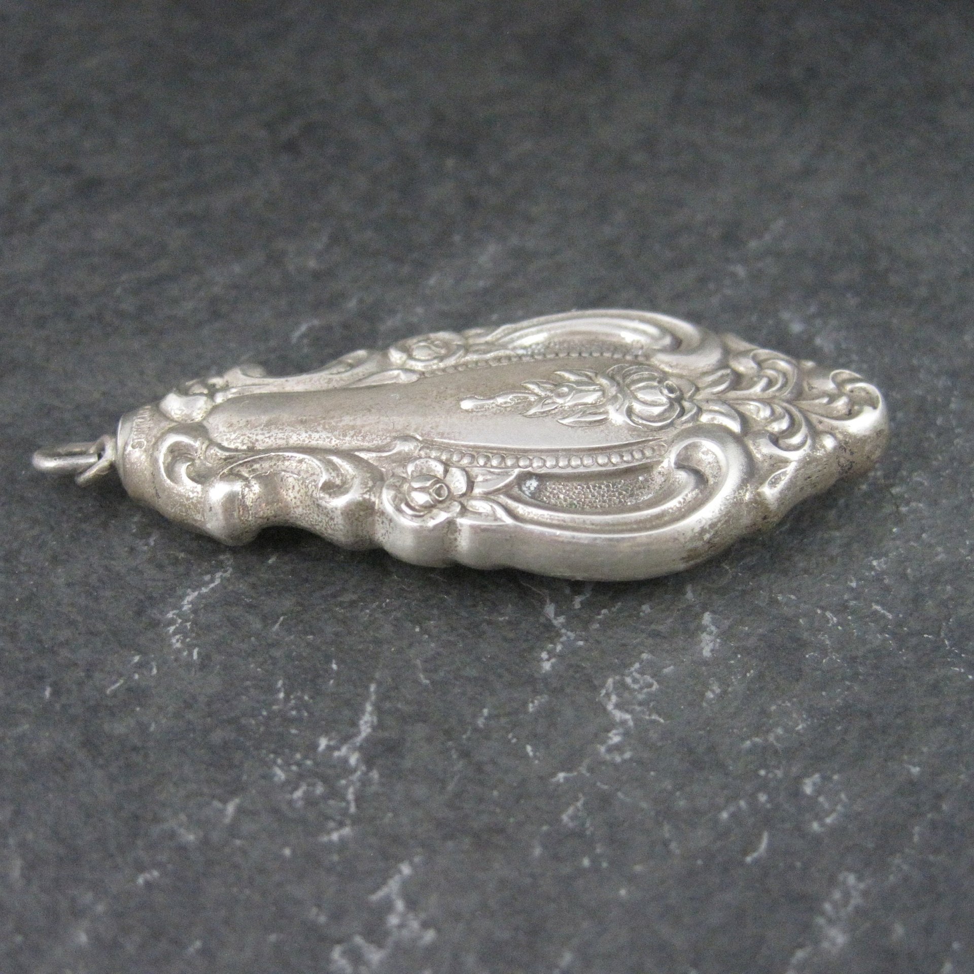 Ornate Sterling Silverware Flatware Rose Pendant