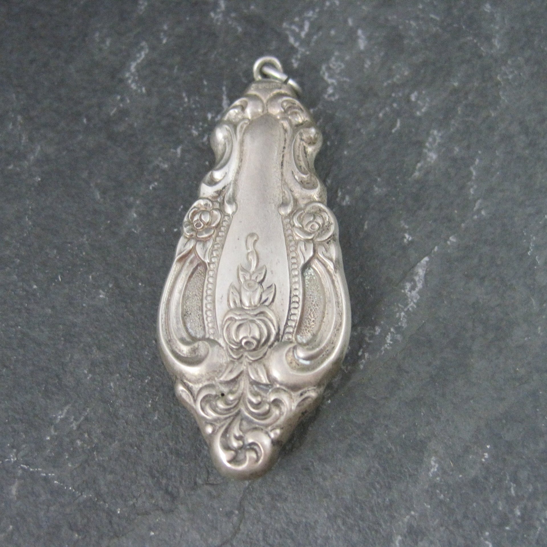 Ornate Sterling Silverware Flatware Rose Pendant