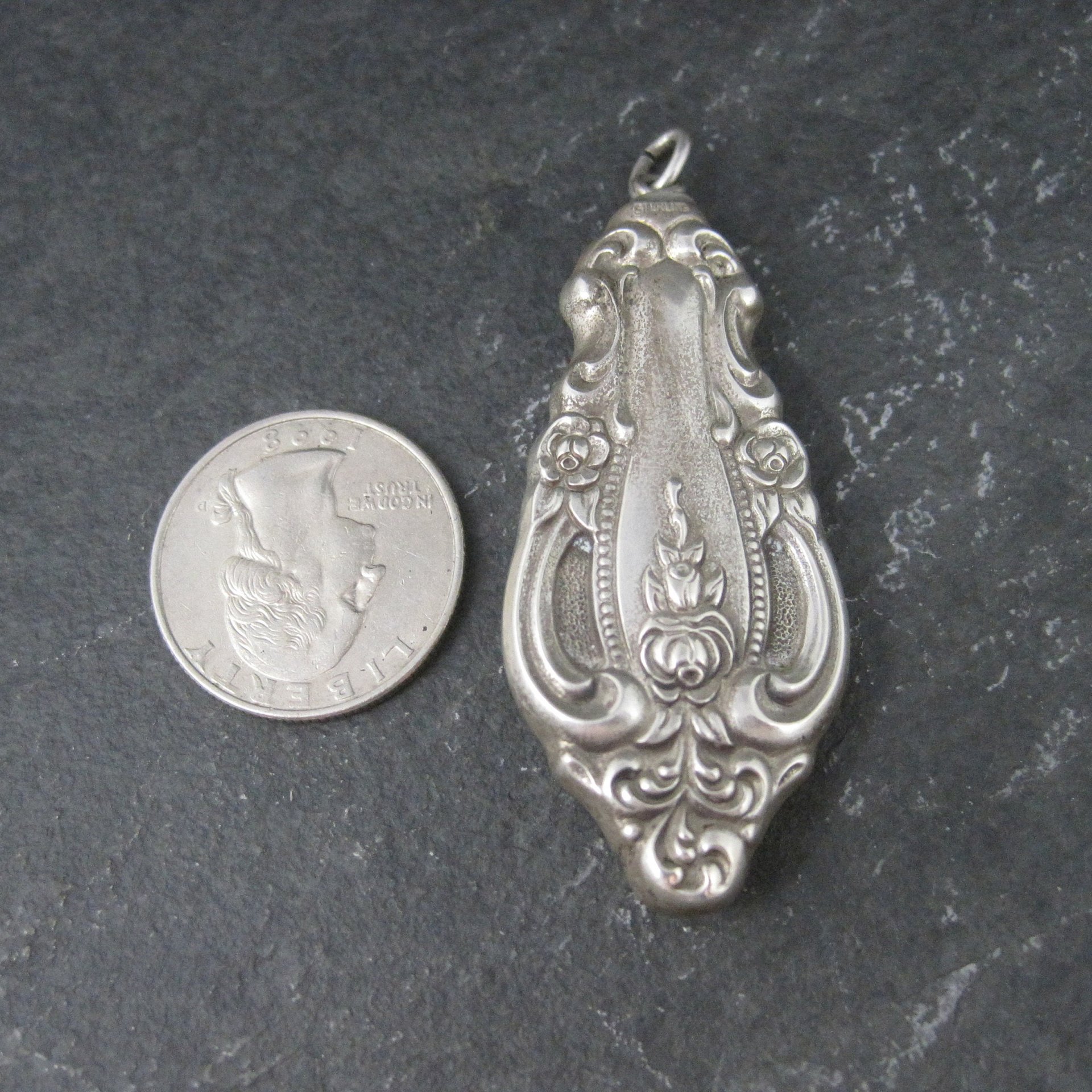 Ornate Sterling Silverware Flatware Rose Pendant