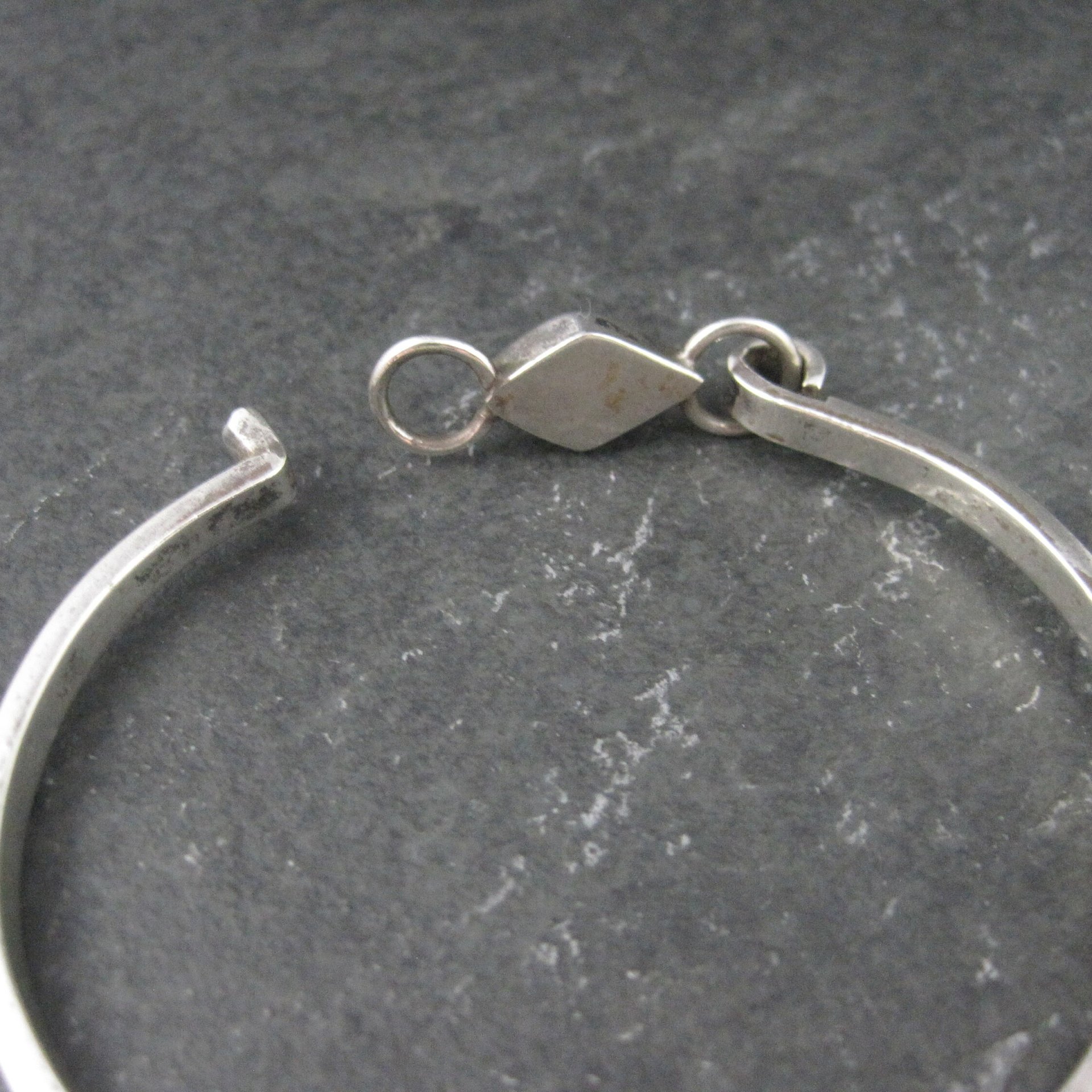 Vintage Mexican Sterling Jet Inlay Bangle Bracelet 6 1/4 Inches